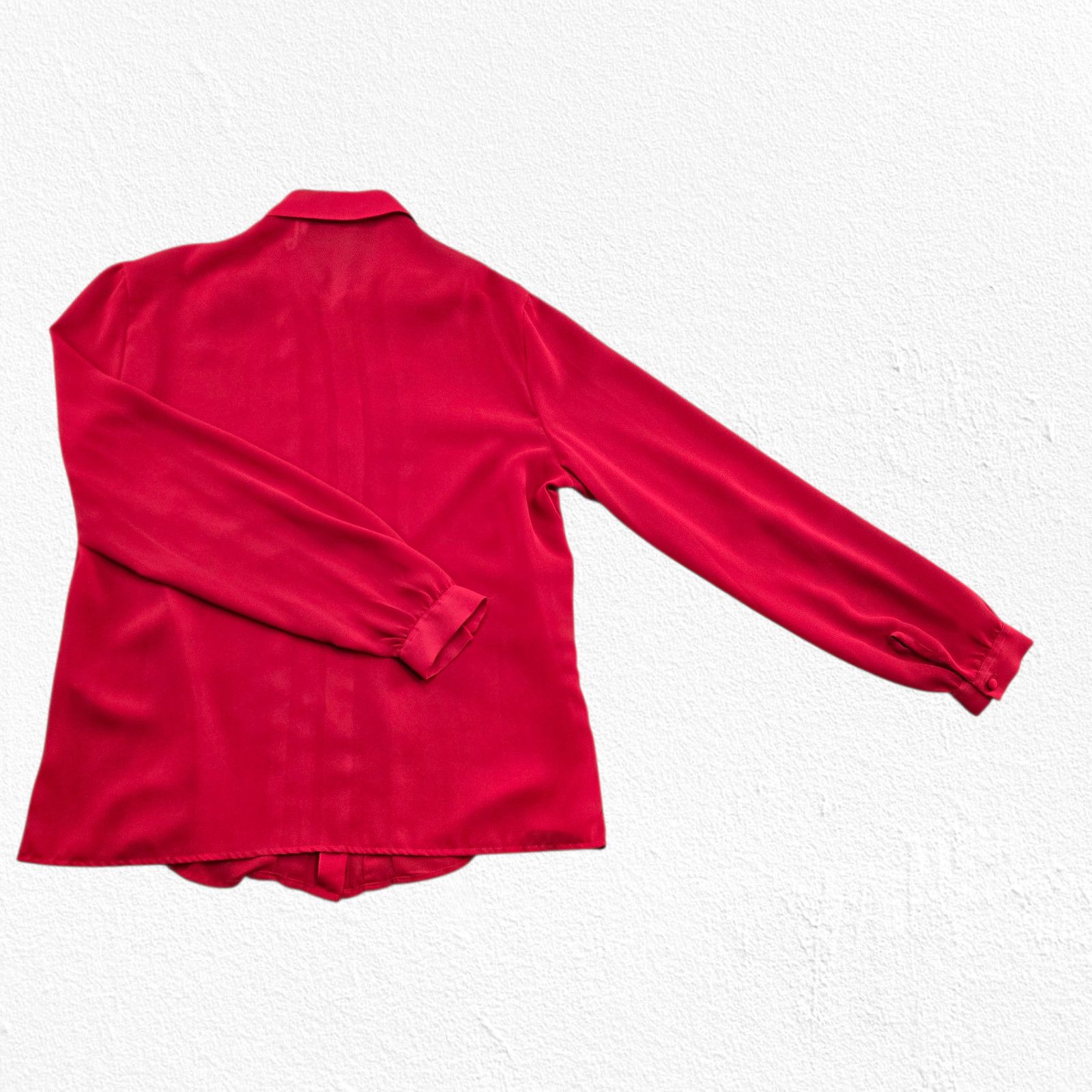 Vintage 90s Red Pleated Front Long Sleeve Blouse Size 14 Size XL / US 12-14 / IT 48-50 - 9 Thumbnail