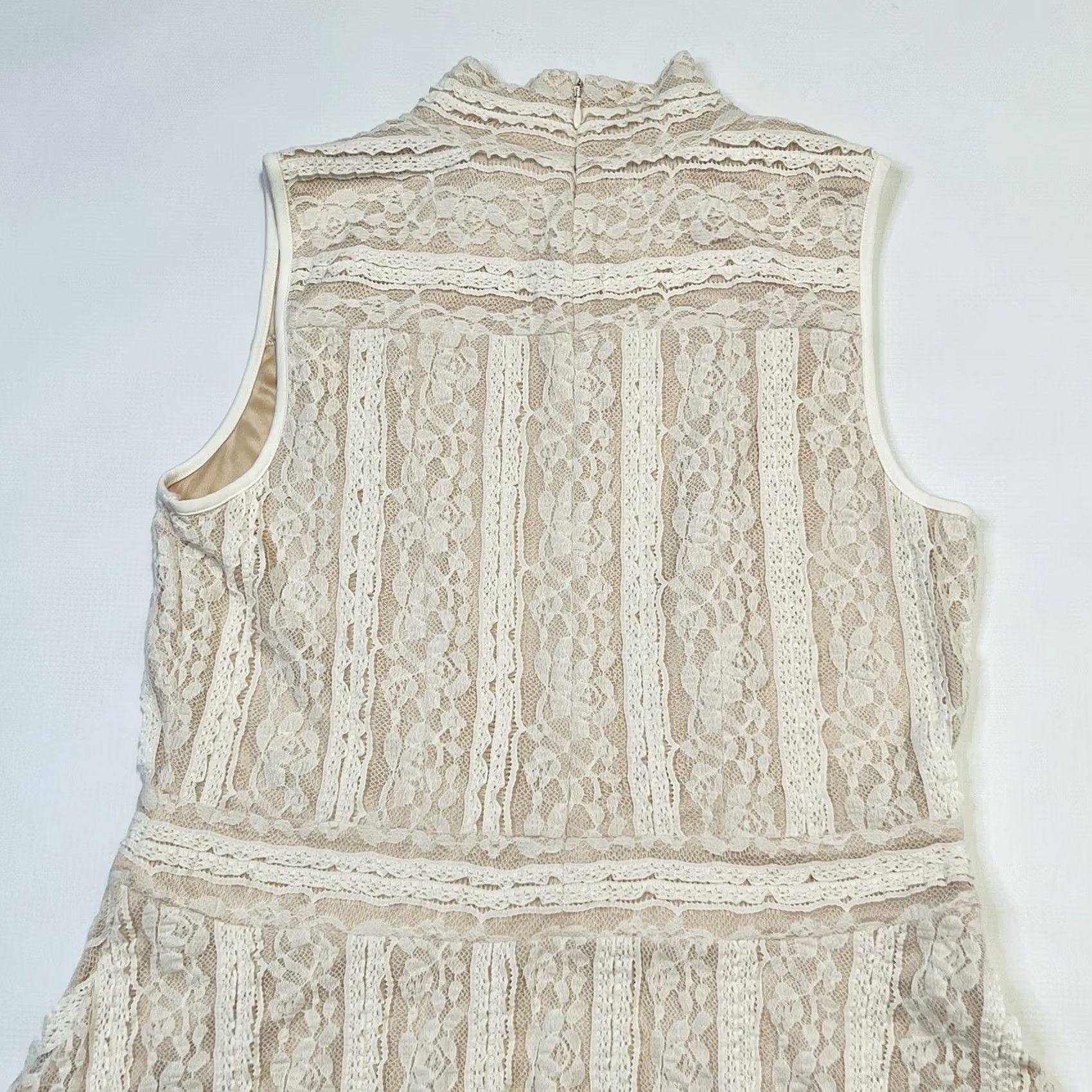Vince Camuto Vince Camuto Dress Women’s Size Medium Ivory Victorian Lace Sleeveless Mock Neck Knee Length A-Line Formal Wedding Party/Cocktail Cowgirl 2020s Womens Size M / US 6-8 / IT 42-44 - 6 Thumbnail