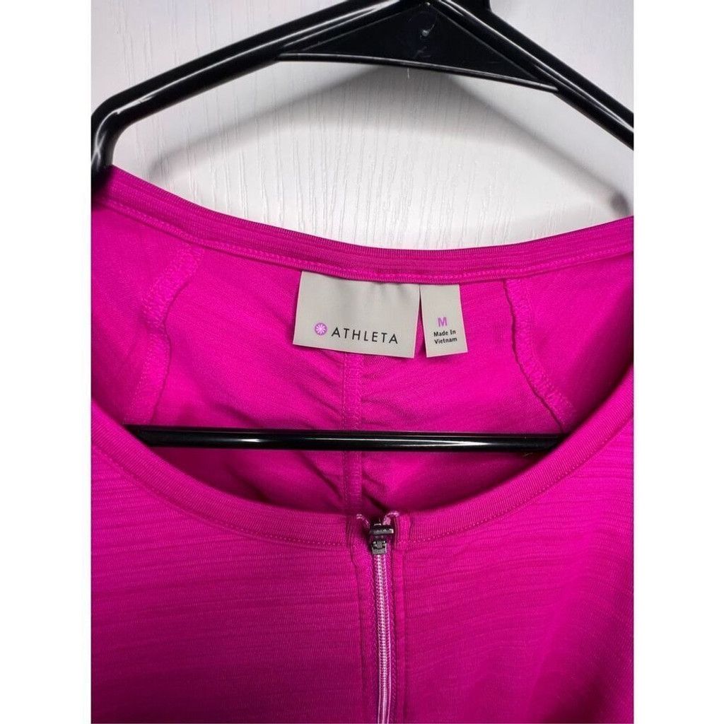 Athleta Athleta Short Sleeve Magenta Athletic T-Shirt W/Front Zipper Size L / US 10 / IT 46 - 3 Thumbnail