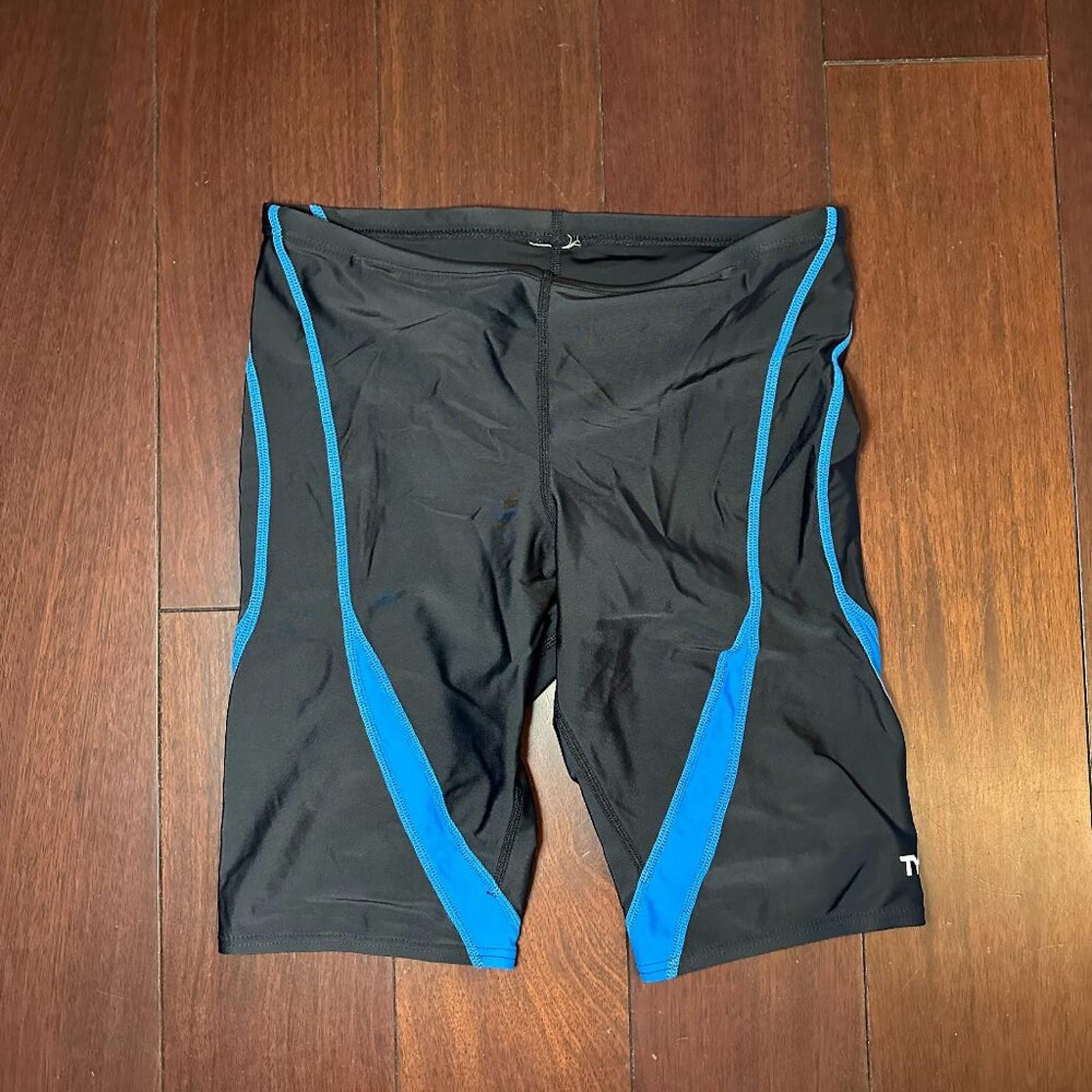 Charles Tyrwhitt TYR Men’s Swim Jammer – Black with Blue Accents – Size M/L Size US 32 / EU 48 - 1 Thumbnail
