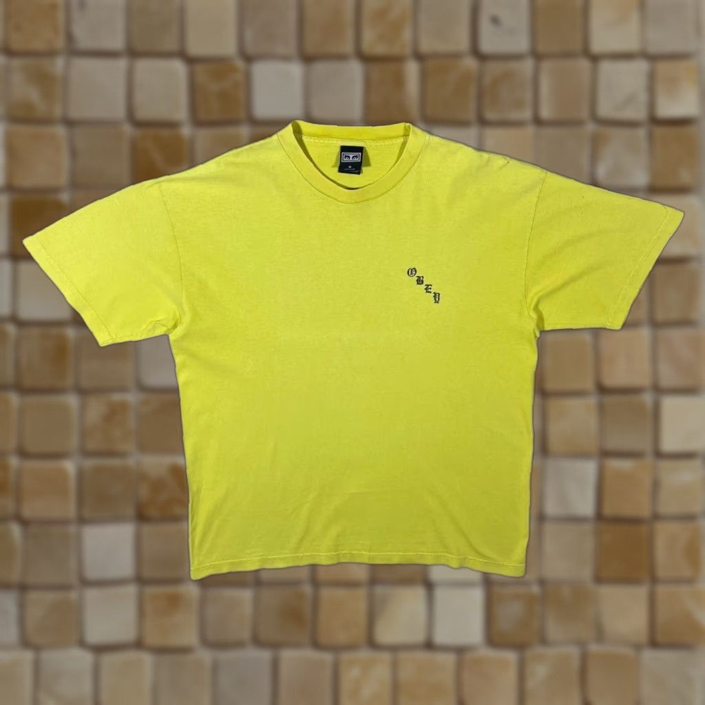 Obey OBEY T-Shirt Short Sleeve Rose Spellout Graphic Yellow Classic Skater Logo Mens M Size US M / EU 48-50 / 2 - 1 Thumbnail