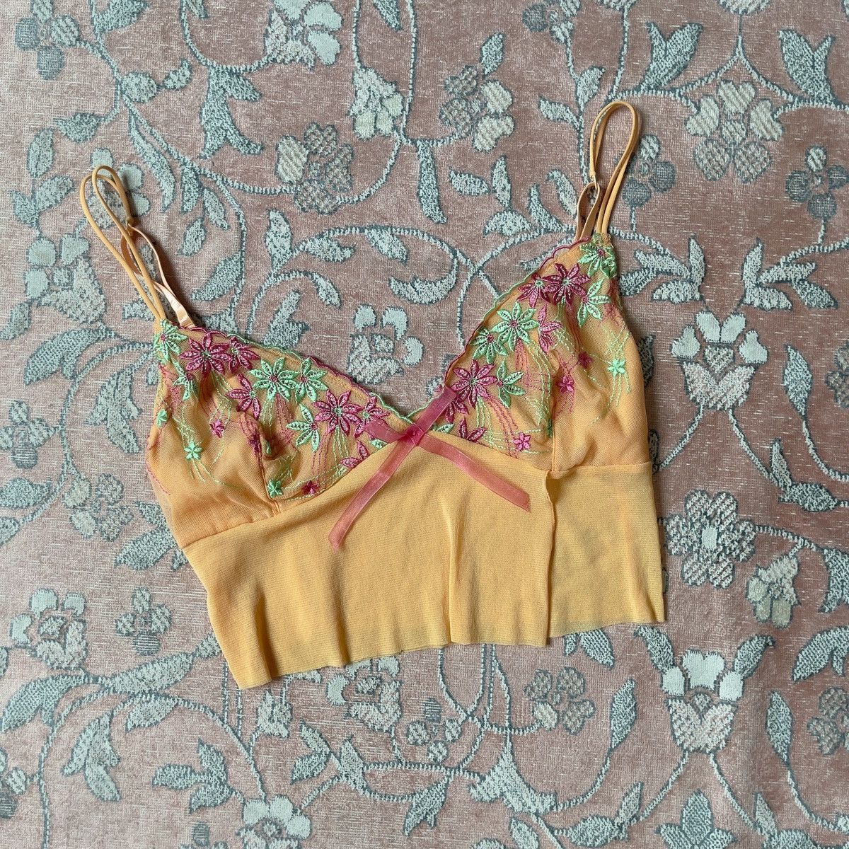 Other × Vintage Adorable Orange Floral Embroidered Mesh Camisole (Large) Size L / US 10 / IT 46 - 2 Thumbnail