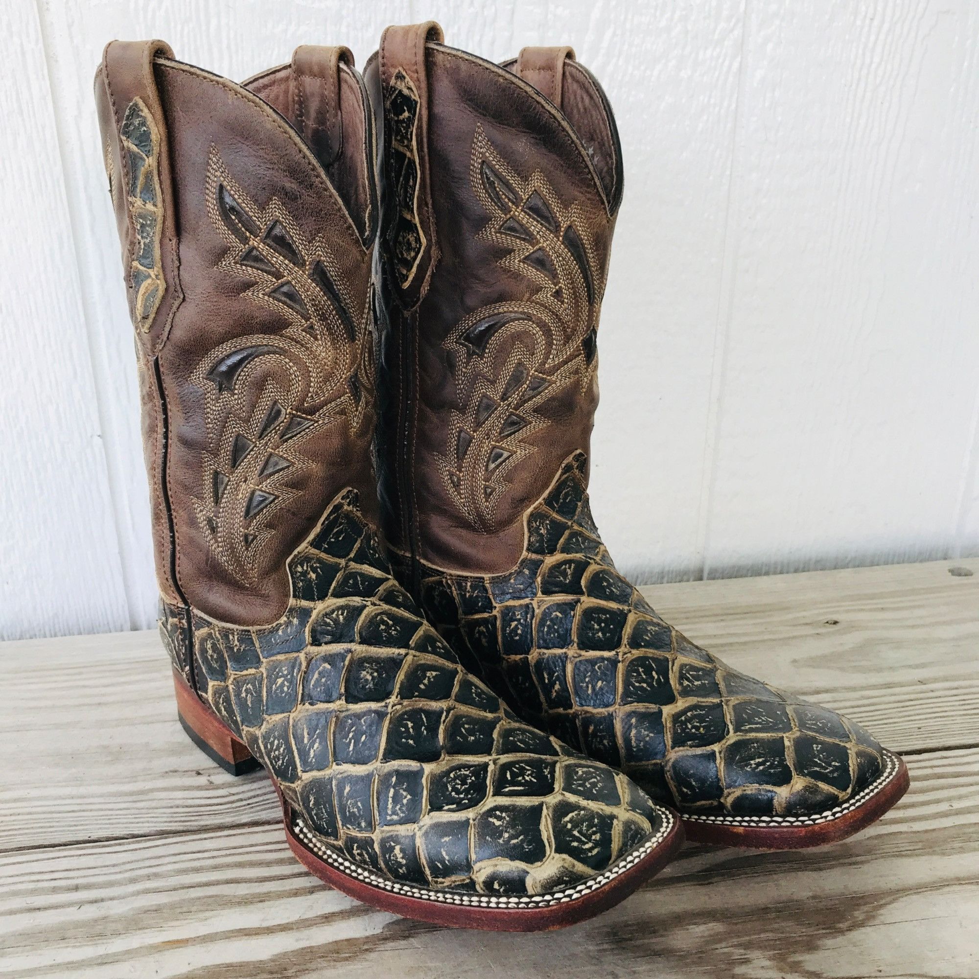 image of Rockem Pirarucu Print Mens Brown Leather Western Boot Us 9