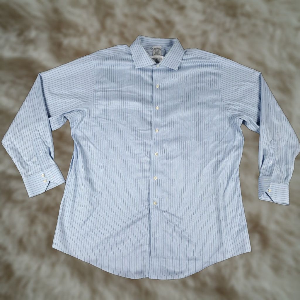 Brooks Brothers VINTAGE Brooks Brothers Dress Shirt Men 17.5 Blue Striped Long Sleeve Business Casual Formal Size 46R - 1 Thumbnail