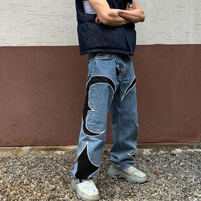 Japanese Brand × Jean Embroidery Pu Leaher Patchwork Baggy Jeans Size US 31 - 3 Thumbnail