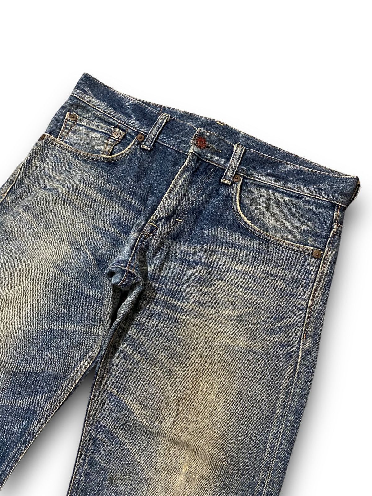 Edwin × Le Grande Bleu (L.G.B.) FLARE Edwin 503 Blue Trip Dirty Wash Distressed Jeans Size US 37 - 3 Thumbnail
