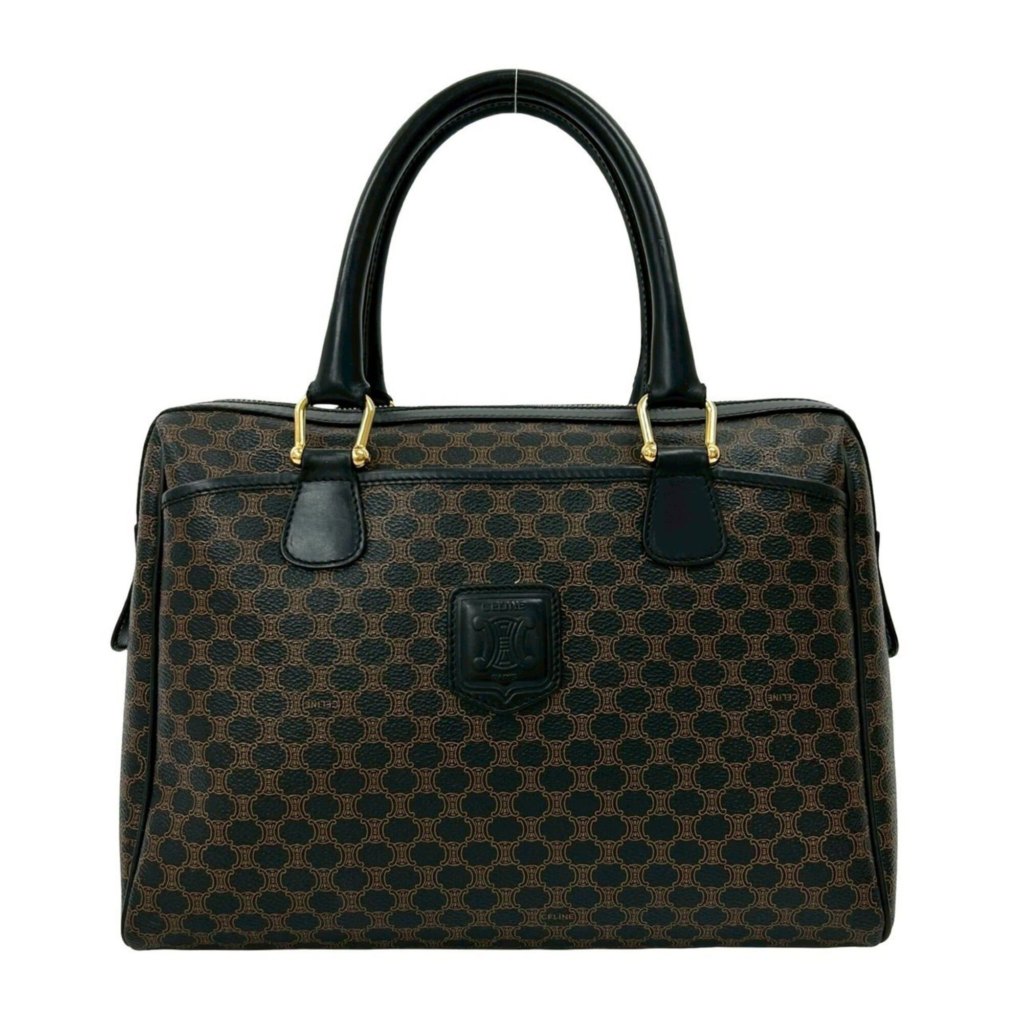 Celine CELINE Vintage Macadam Blazon Triomphe Pattern Leather Handbag Mini Boston Bag Black 81947 Size ONE SIZE - 1 Thumbnail