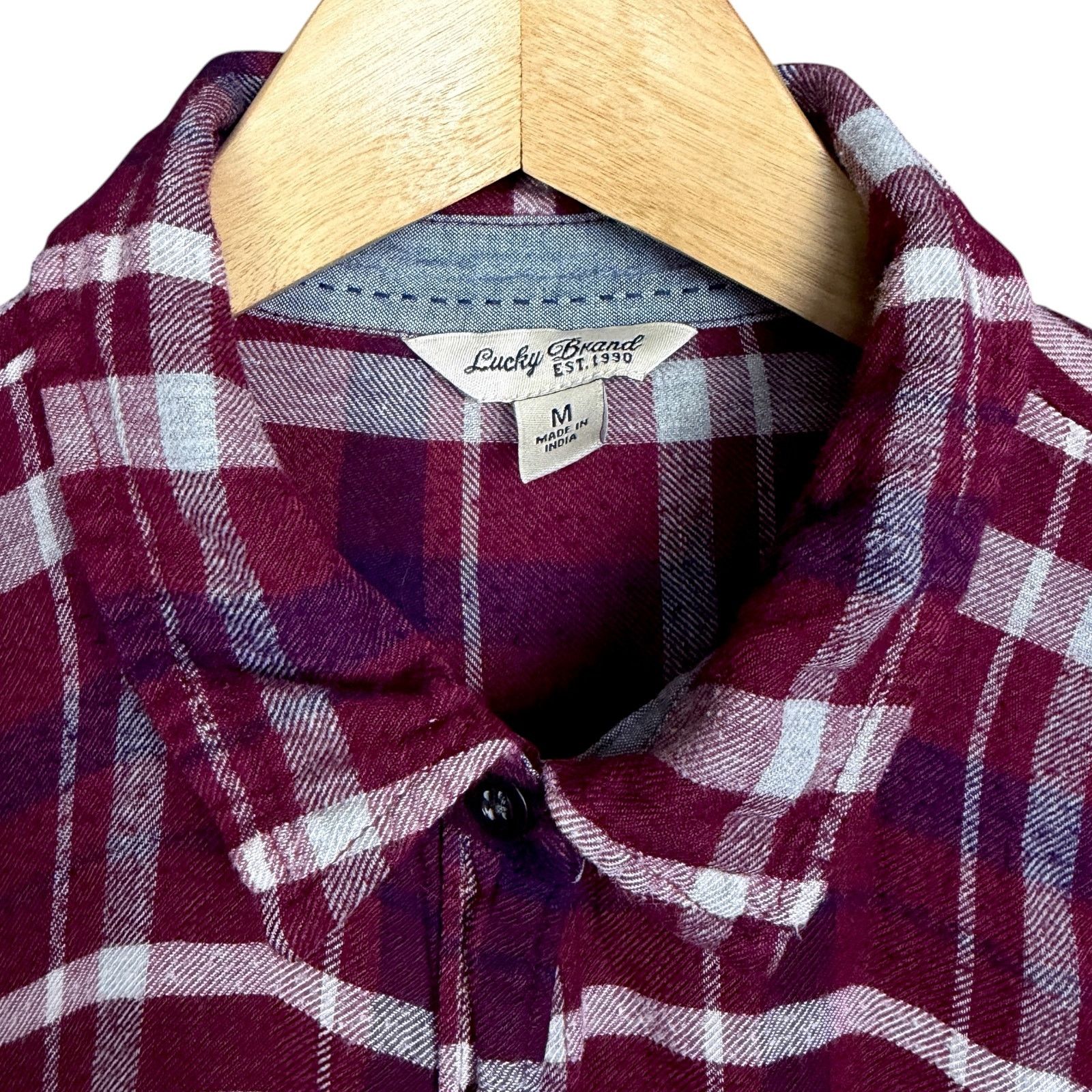 Lucky Brand Lucky Brand Women's Medium Shirt Dark Red Plaid Flannel Size M / US 6-8 / IT 42-44 - 4 Thumbnail