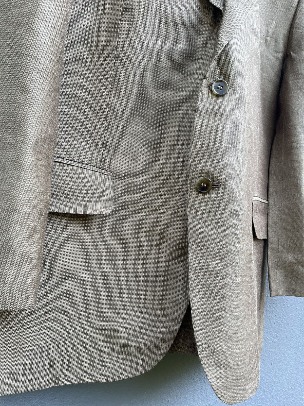 Designer Vintage Kansai Yamamoto SISSY Beige Herringbone Blazer Size 42L - 4 Thumbnail