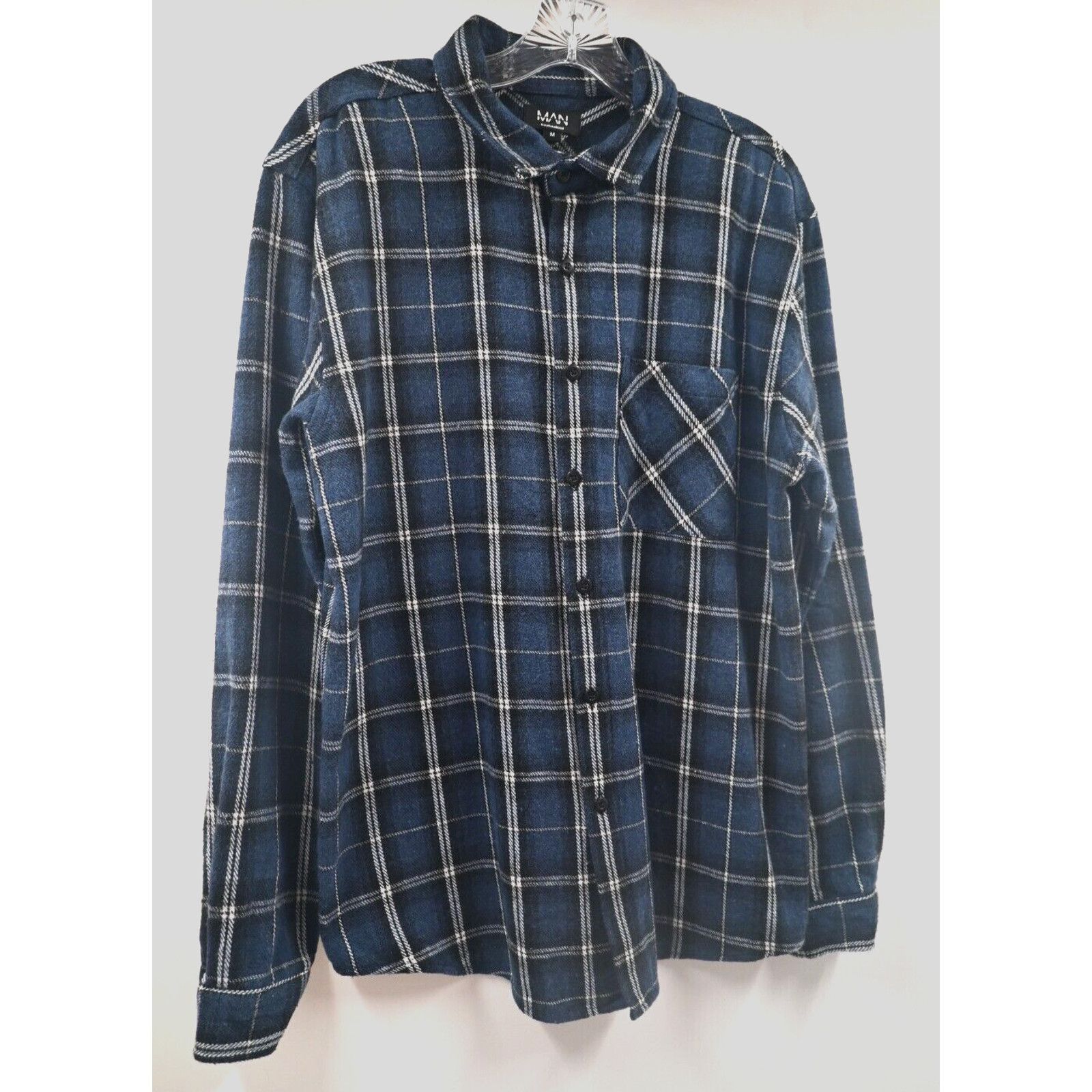 Boohoo BooHooMAN Norm Plaid Flannel Navy Blue Shirt Med Gorp Dadcor Size US M / EU 48-50 / 2 - 1 Thumbnail