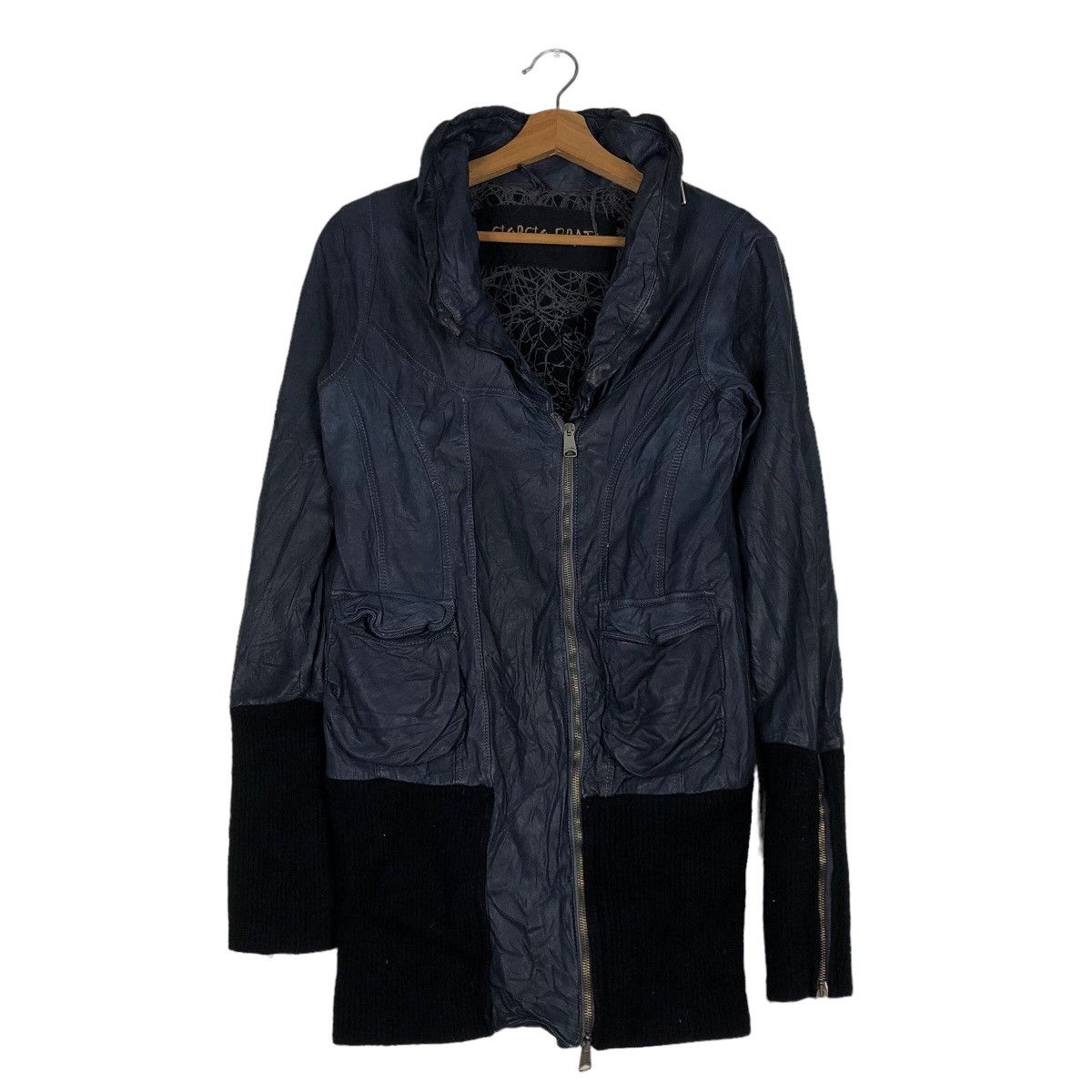 Giorgio Brato 🔥Vtg Cropped Leather Jacket Biker Wool Blanket Giorgi Brato Size US S / EU 44-46 / 1 - 1 Thumbnail
