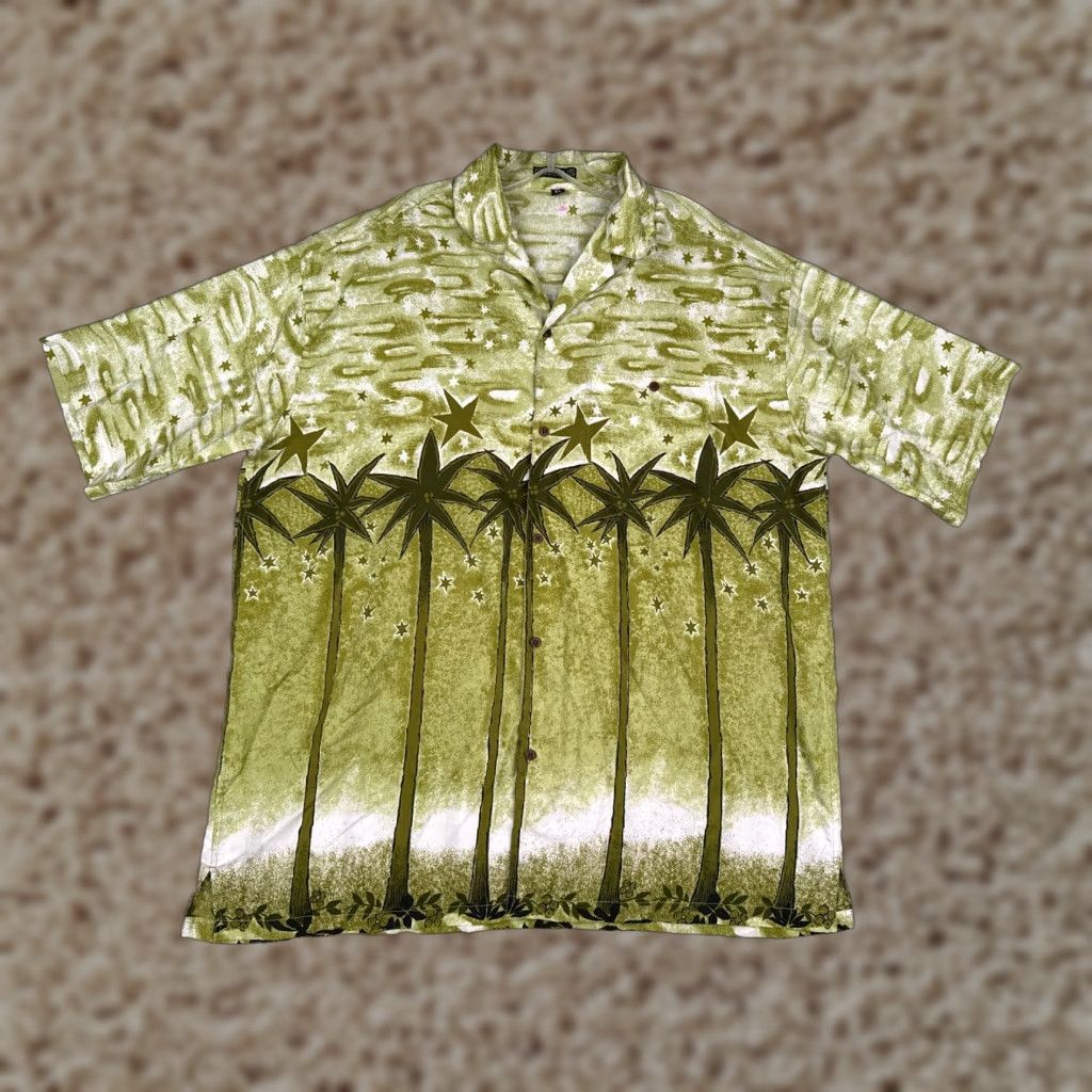Vintage Ferrous Shirt Men XL Green Floral Palm Star Cotton Hawaiian Button-Up Size US XL / EU 56 / 4 - 1 Thumbnail