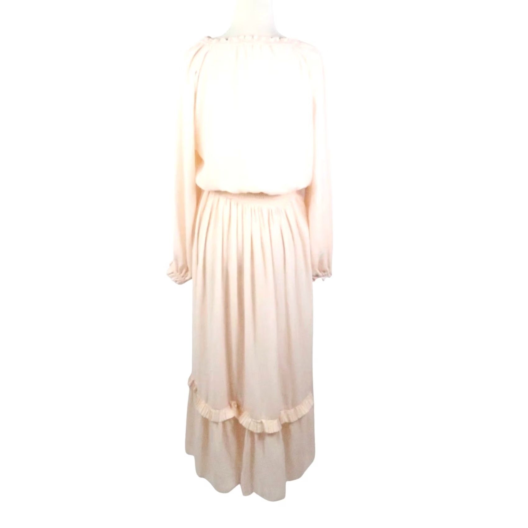 Zara ZARA Light Pink Blouson Long Sleeve Prairie Midi Dress S Women's Bohemian Sundress 49" Midi Spring Fall Casual Ladies Size S / US 4 / IT 40 - 4 Thumbnail