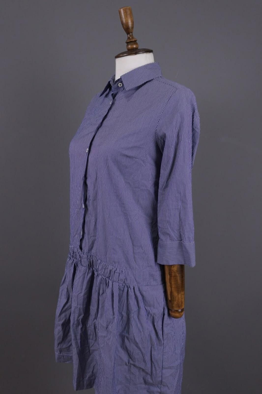 Designer Rosso 35 Genova Blue Pinstripe Henley Shirt Dress Size 42 Size M / US 6-8 / IT 42-44 - 6 Thumbnail