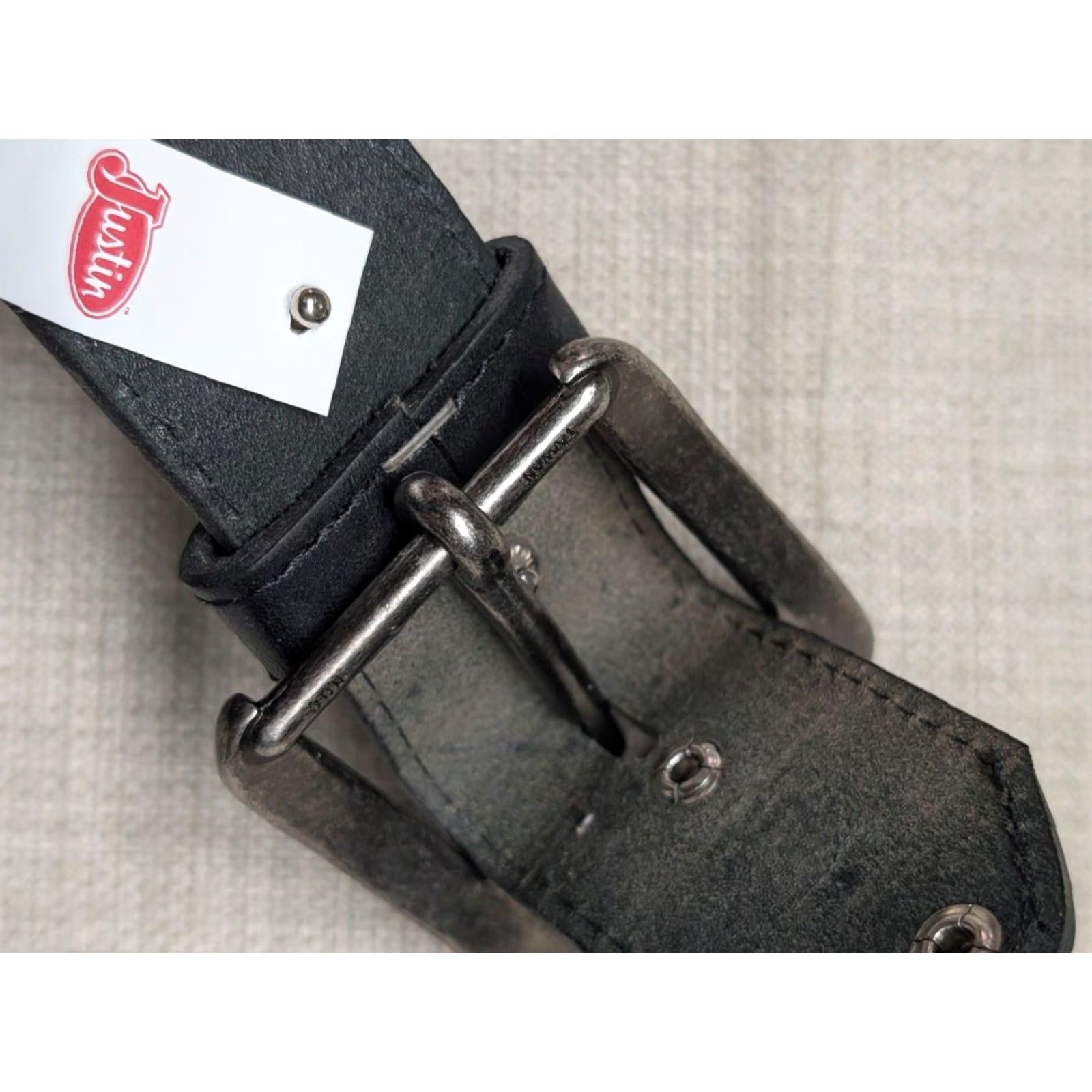 Vintage VINTAGE Justin belt 34 black leather WESTERN belt Mens western belt with buckle snaps USA Made 1-5/8" wide solid leather belt 33/34 Size 34 - 7 Thumbnail