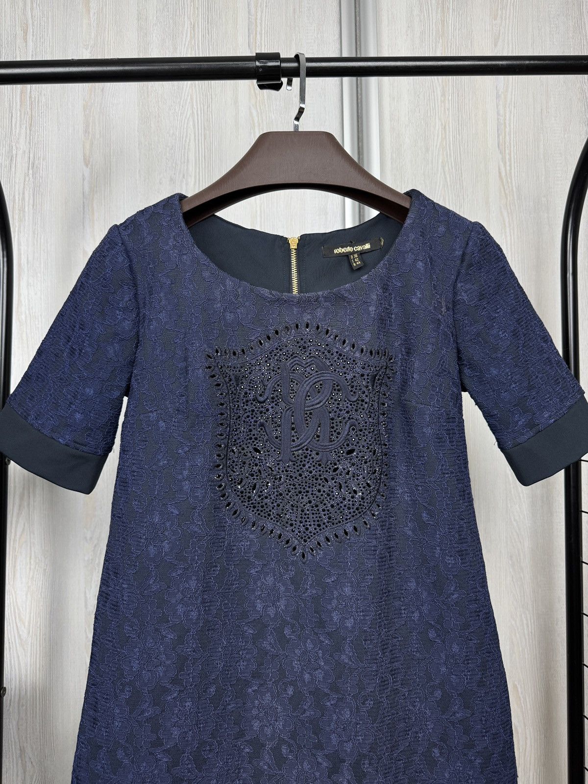 Roberto Cavalli Roberto Cavalli blue lace big logo knee length dress Size M / US 6-8 / IT 42-44 - 3 Thumbnail