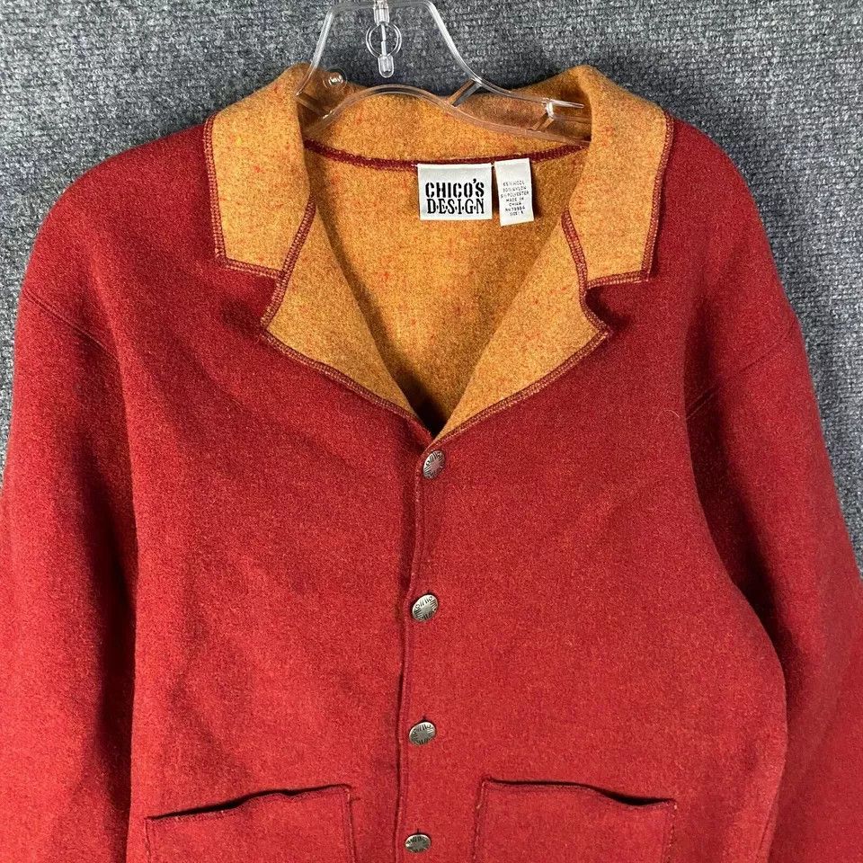 Chicos Chico's Sweater Women's 1 USA Medium Red Cardigan Wool Nylon Size M / US 6-8 / IT 42-44 - 2 Thumbnail