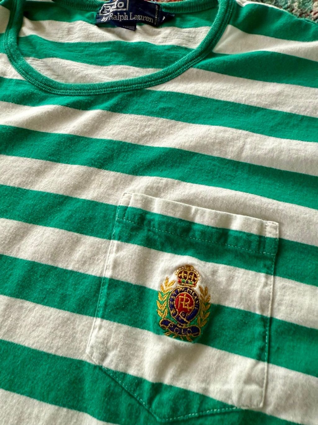 Polo Ralph Lauren 90s Polo Ralph Lauren Kelly Green Stripe Pocket Tee Size US M / EU 48-50 / 2 - 5 Thumbnail