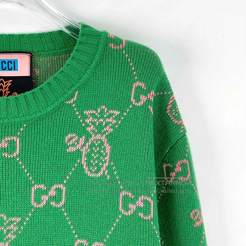 Gucci Gucci Green logo jacquard full-printed wool round-neck lon Size US XXL / EU 58 / 5 - 3 Thumbnail
