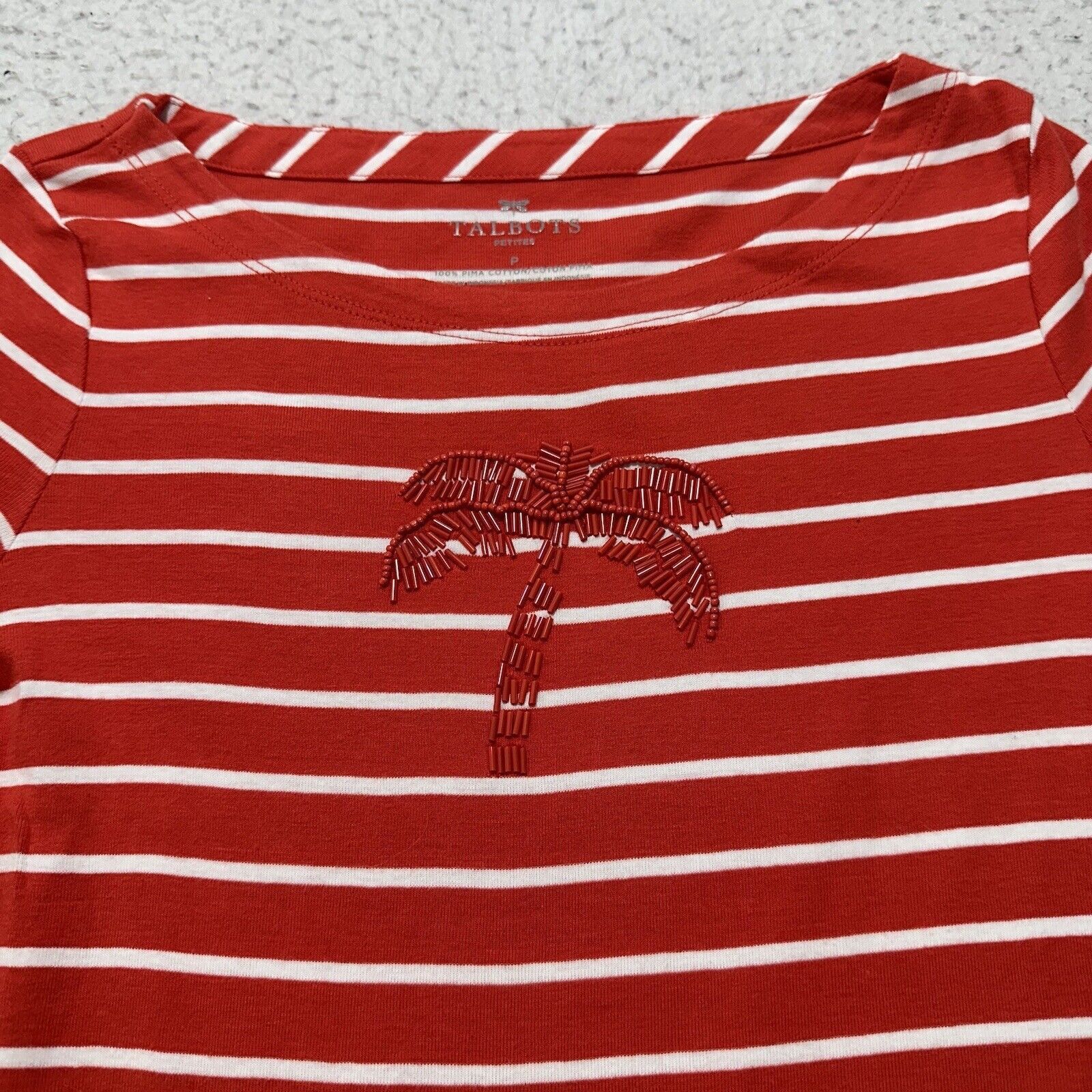 Other Talbots P Red White Stripe Short Sleeve T Shirt Palm Tree Size S / US 4 / IT 40 - 2 Thumbnail