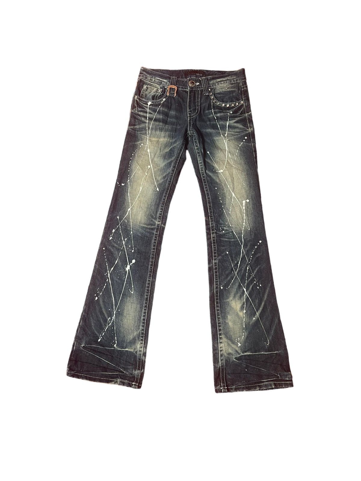 Japanese Brand Vintage Xfrm Flare Jeans Painting Streetwear Size US 29 - 2 Thumbnail