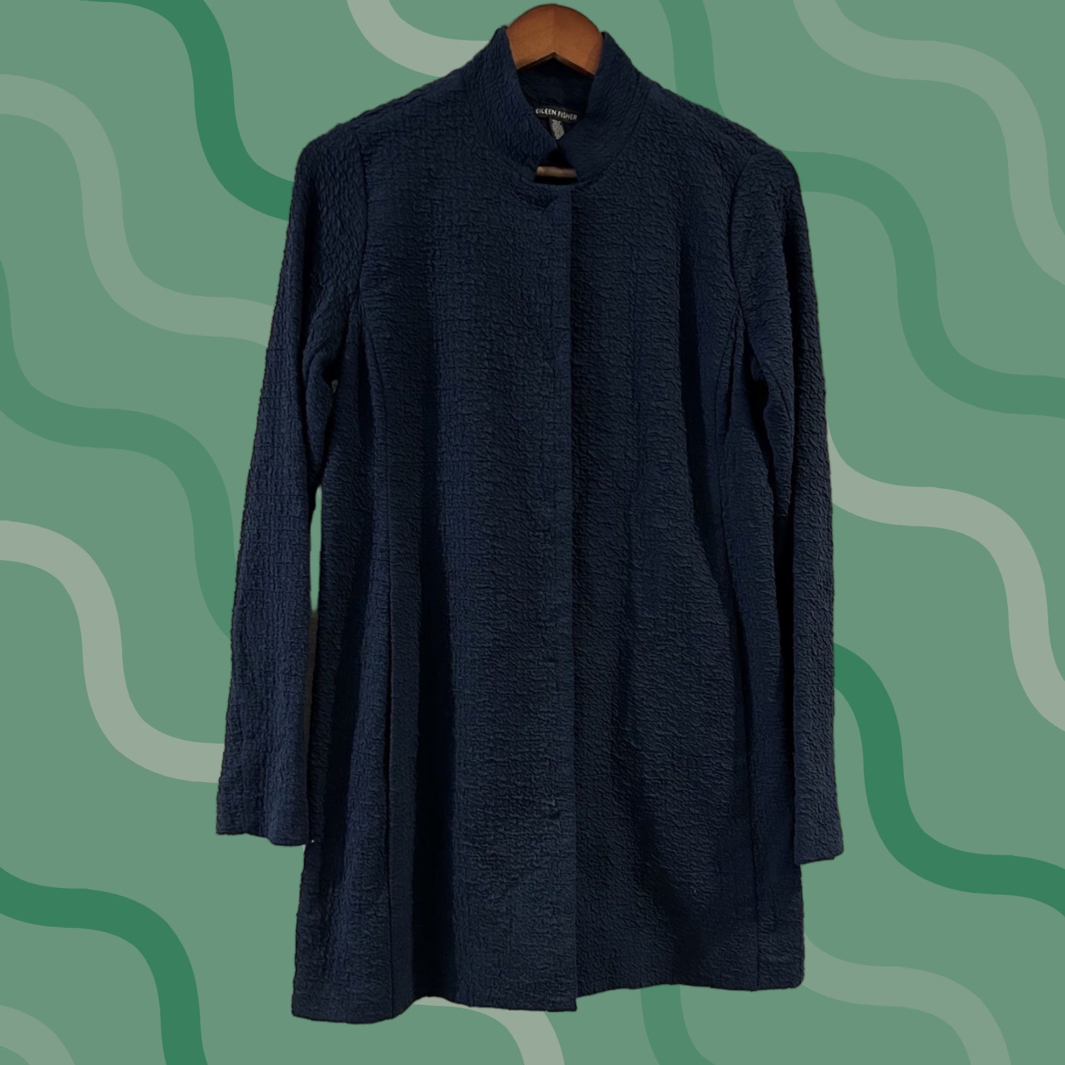 Eileen Fisher VINTAGE EILEEN FISHER ORGANIC COTTON & TENCEL PUCKER STAND COLLAR LONG JACKET XS Size XS / US 0-2 / IT 36-38 - 1 Thumbnail