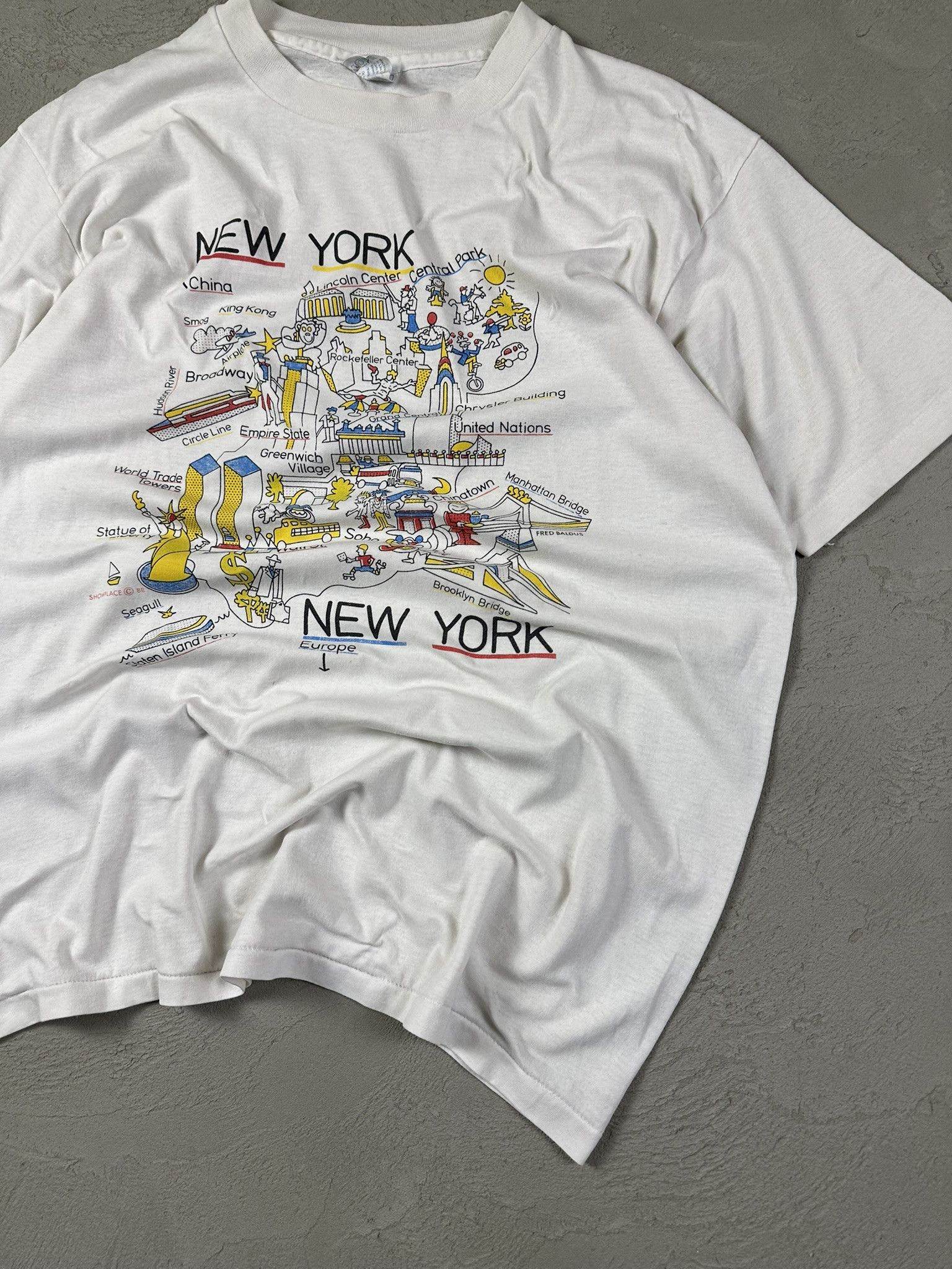 Hanes 80s Vintage New York City Map Graphic Singlestitch T-shirt Size US L / EU 52-54 / 3 - 4 Thumbnail