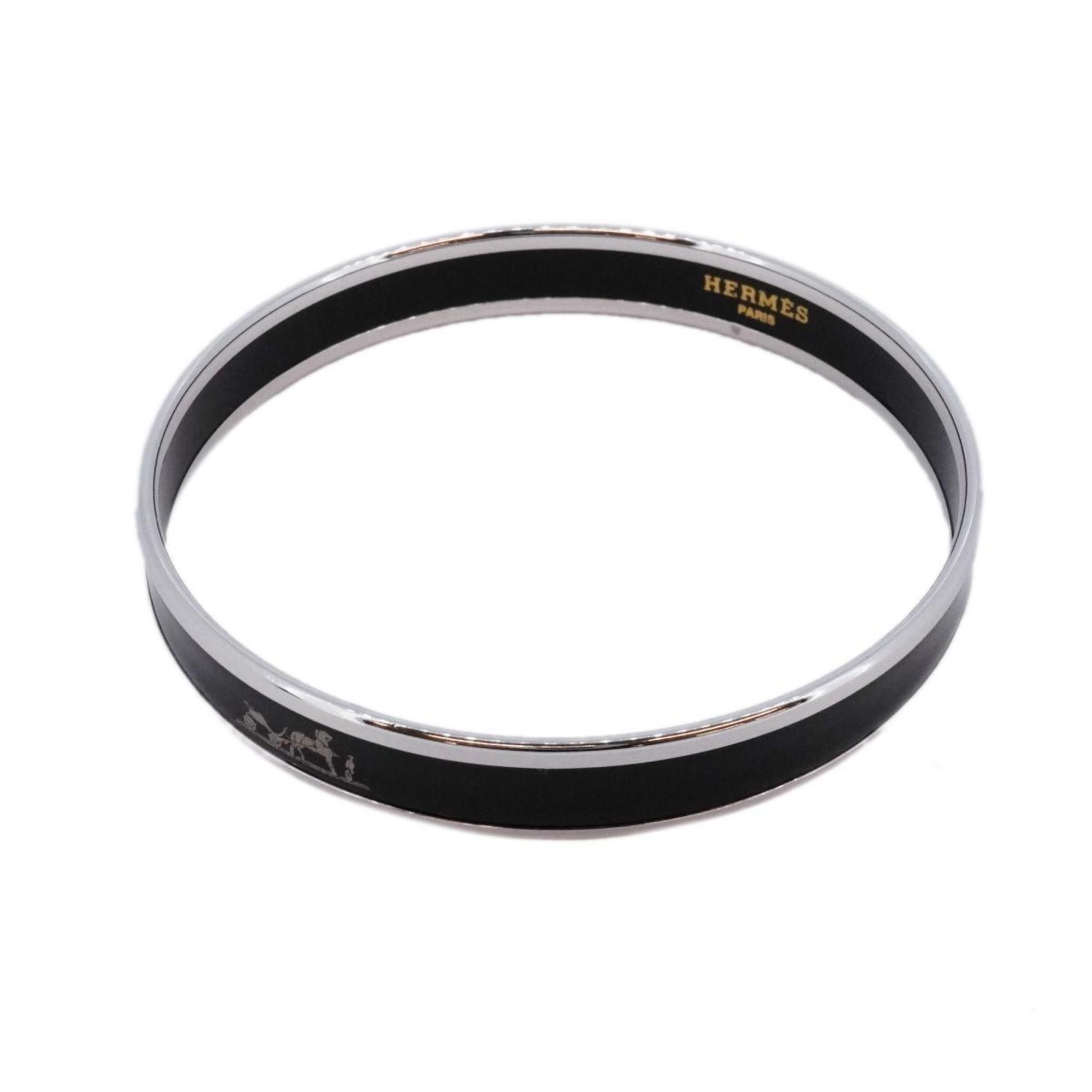 image of Hermes Bangle, Enamel Pm, Metal, Cloisonne, Silver, Black, Women's