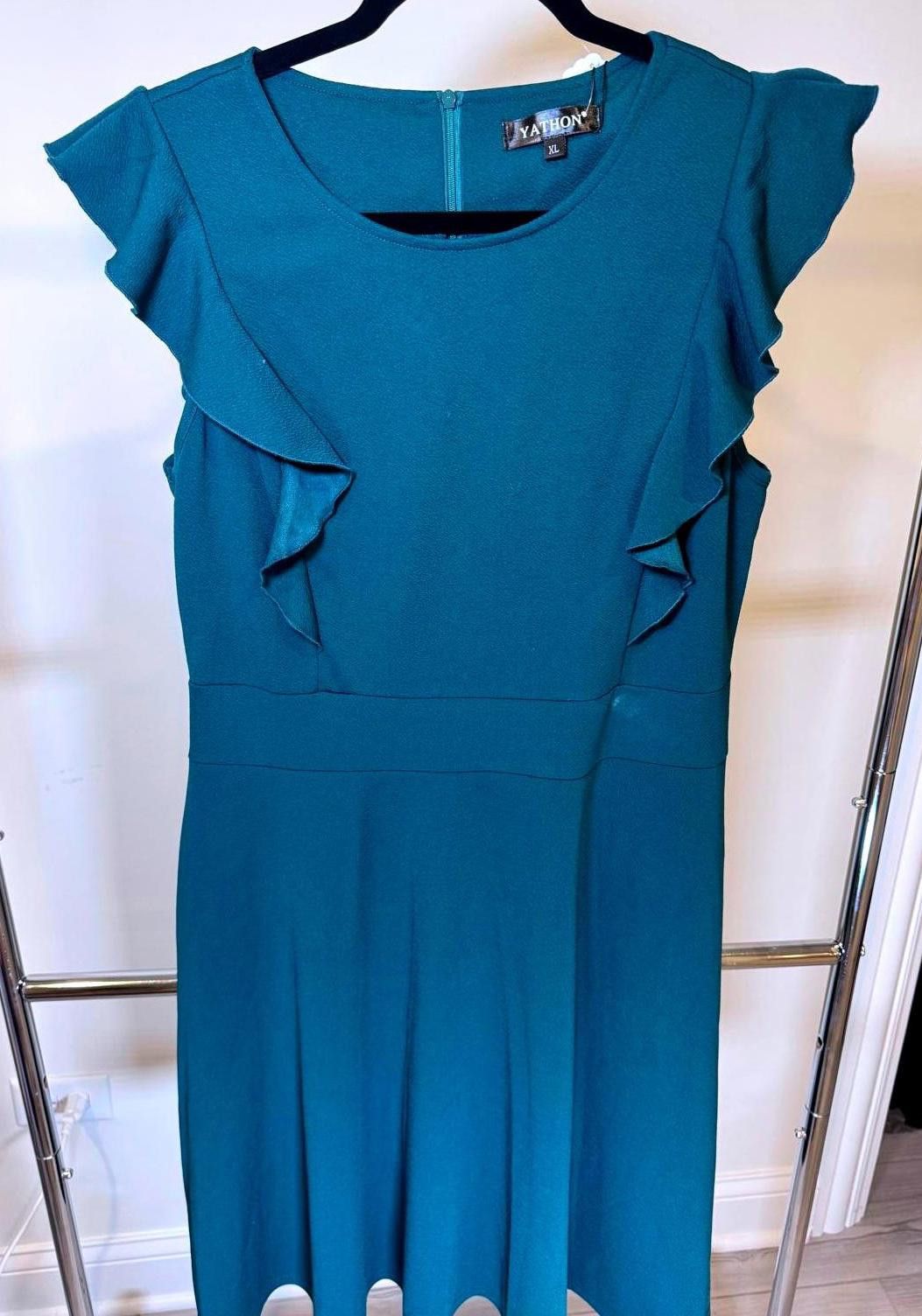 Designer Yathon XL Teal Ruffle Dress - New With Tags Size XL / US 12-14 / IT 48-50 - 1 Thumbnail