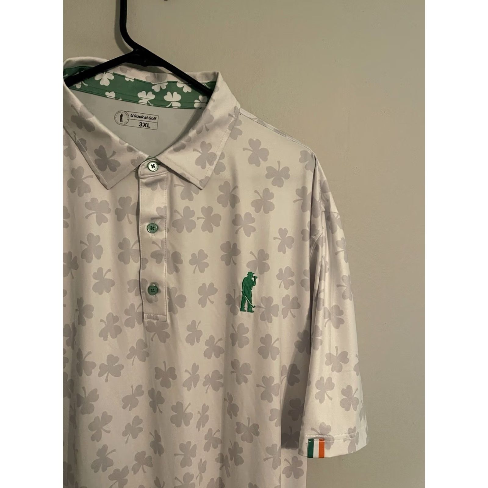 Vintage U Suck At Golf Fighting Irish Heritage Performance S/S Polo Shirt White 3XL Men's Size US XXL / EU 58 / 5 - 2 Thumbnail