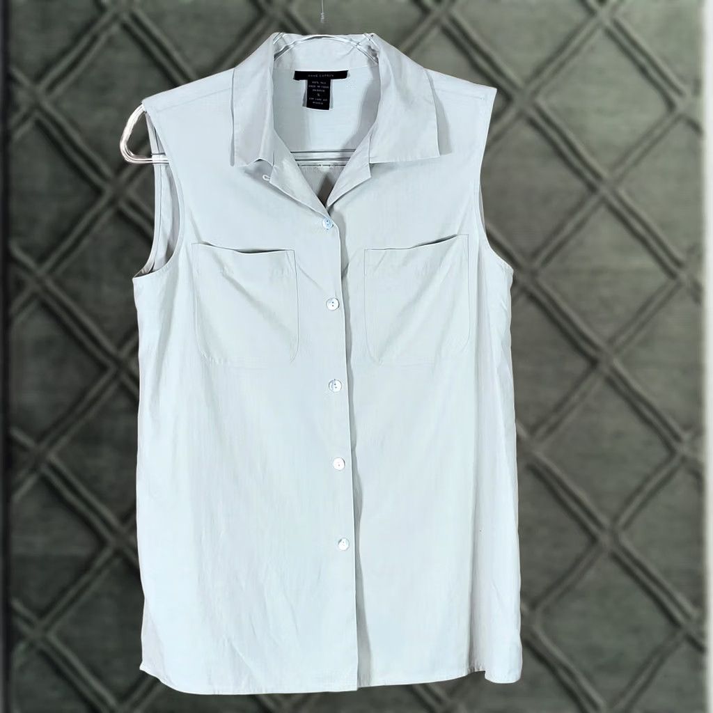 Annex Anne Carson Silk Blouse - Womens Small Sleeveless Button Down Pocket Beige - Preowned Size S / US 4 / IT 40 - 1 Thumbnail