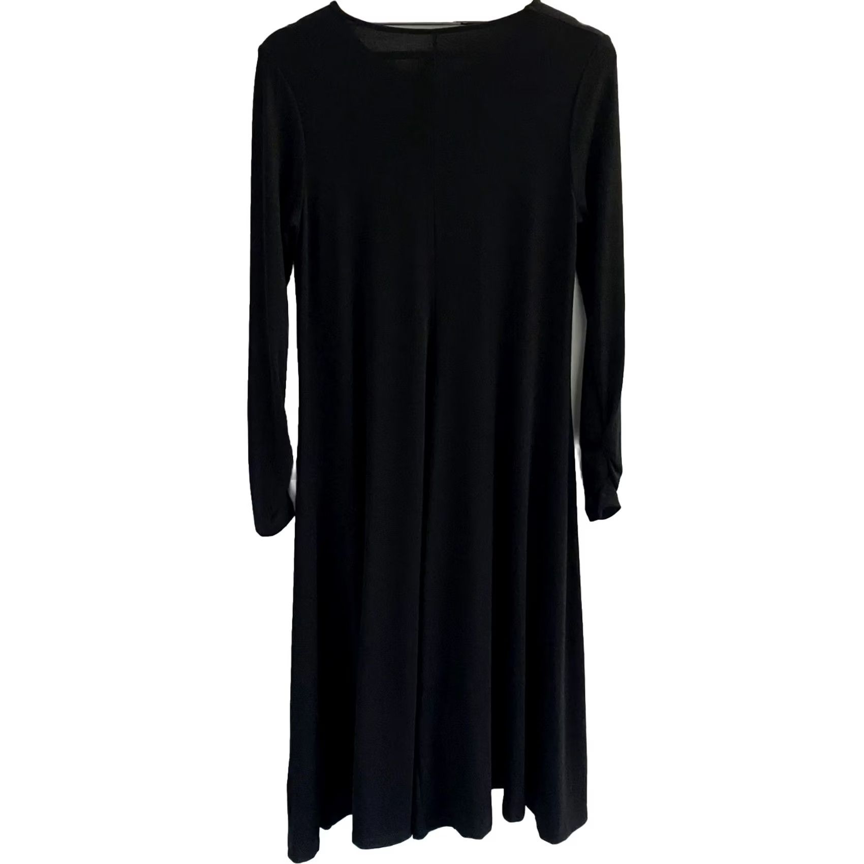 ME+EM Me + Em Dress Jersey Midi Black Flare Wool Blend Pre Loved Womens S Small Ruched Cuff Vintage? No (keep accuracy) Size S / US 4 / IT 40 - 2 Thumbnail