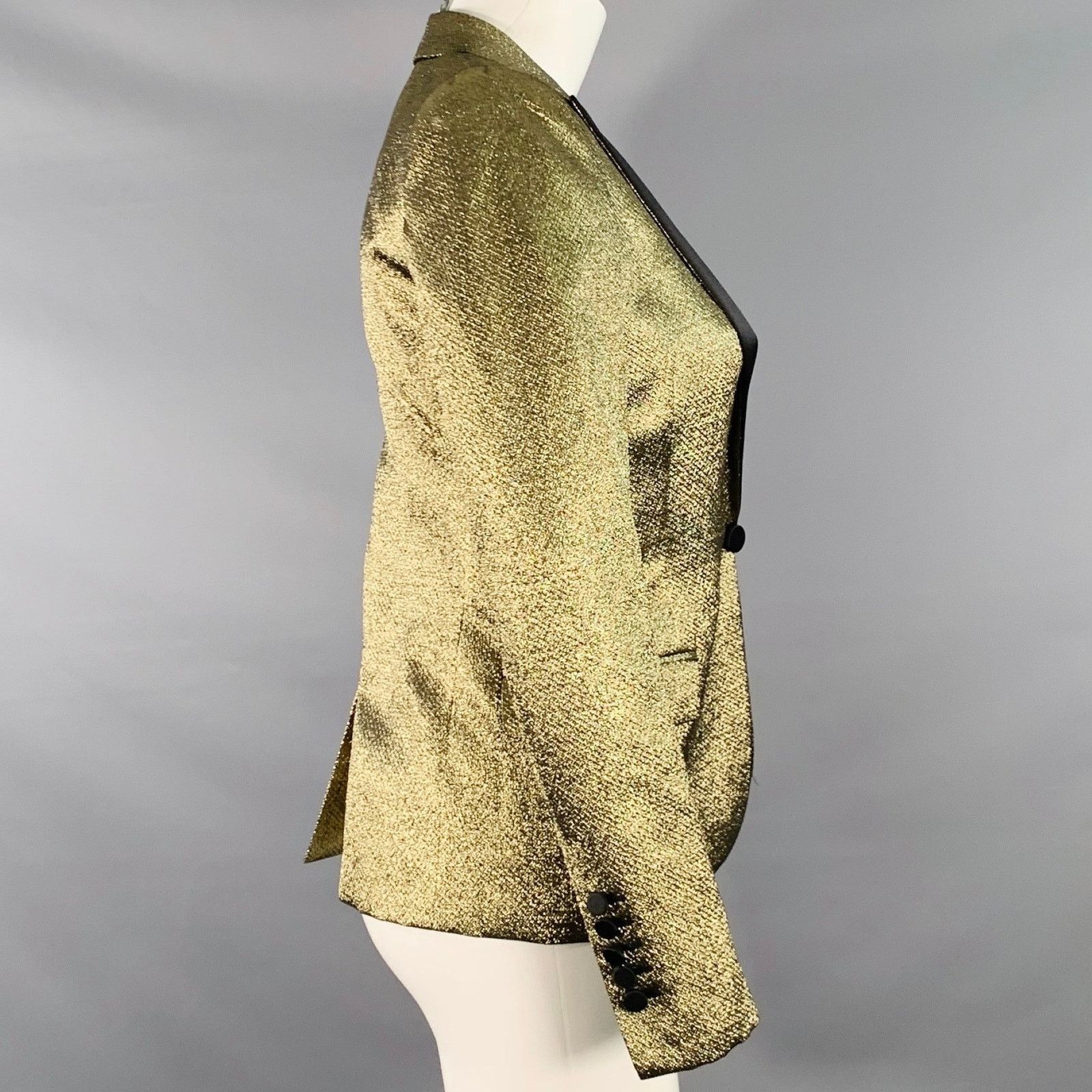 Saint Laurent Paris 4 Gold Black Polyester Blend Tuxedo Jacket Blazer Size S / US 4 / IT 40 - 2 Thumbnail