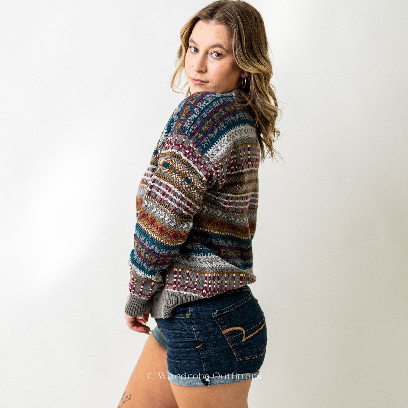 Vintage Chunky Vintage 90s Aztec Multi Striped Sweater Woods & Gray Size L / US 10 / IT 46 - 4 Thumbnail