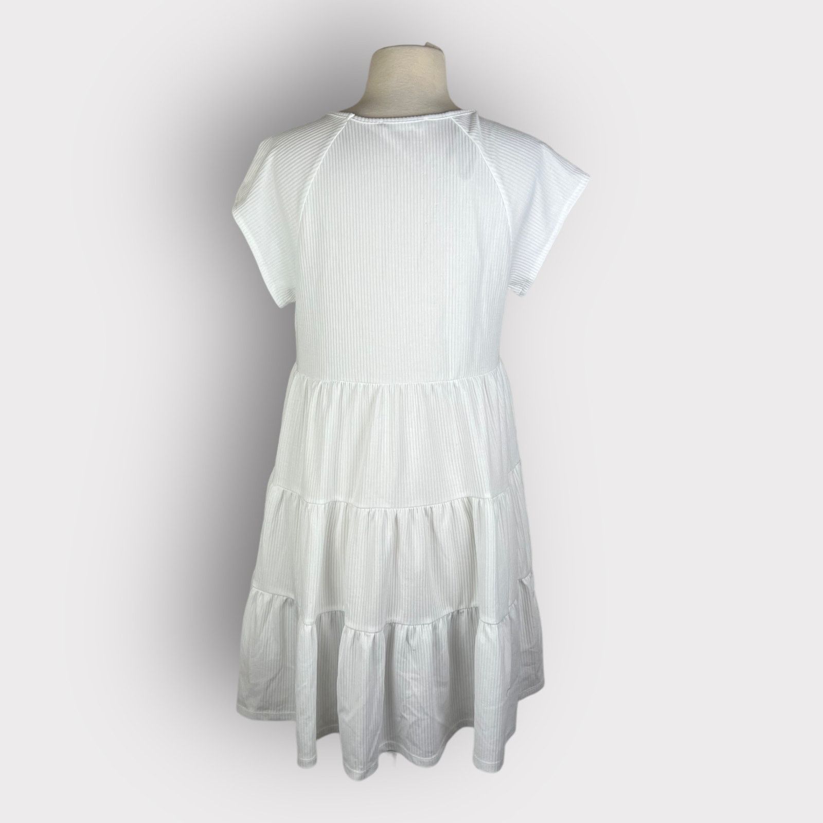 Nordstrom Elodie | White Ribbed Tiered Mini Dress | Size Large Size L / US 10 / IT 46 - 4 Thumbnail