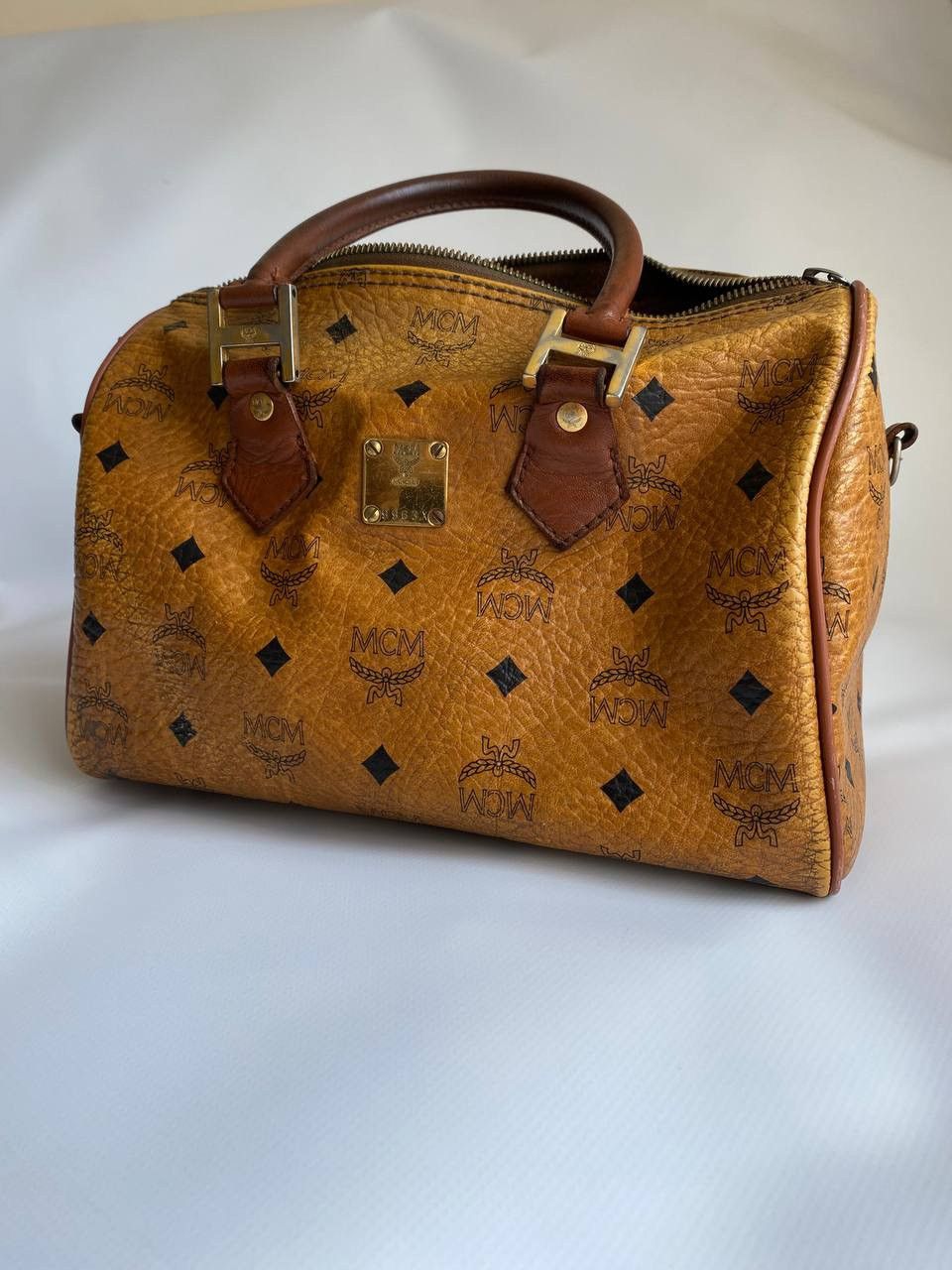 Mcm Floral Leopard Boston Bag