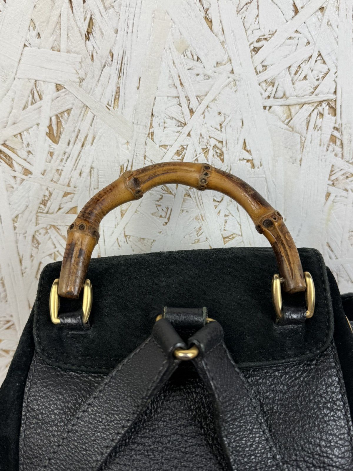 Gucci Vintage Gucci Suede Leather Bamboo Handle Backpack Bag Black Size ONE SIZE - 6 Thumbnail