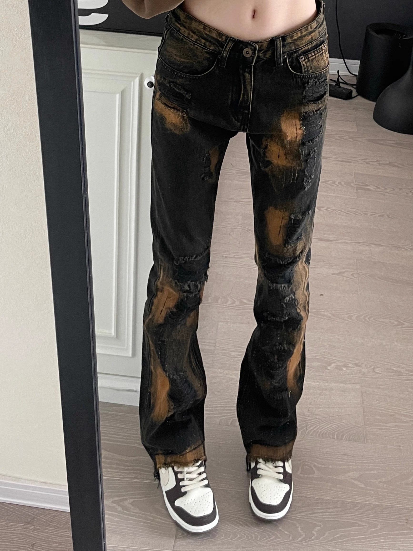 image of Retro Cat Whisker Distressed Jeans in Black, Men's (Size 32)