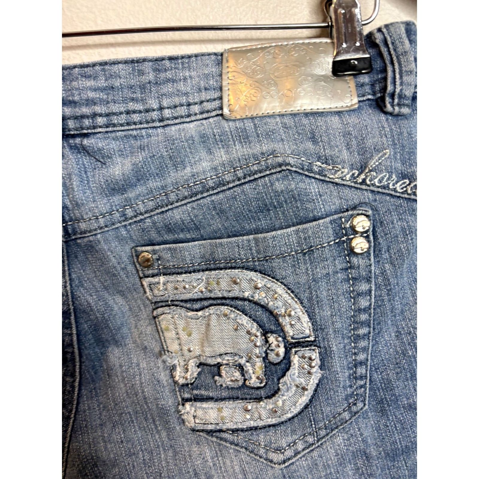 Denime Ecko Red Denim Shorts Women's 7/8 Blue Jorts Capri Vintage Retro Y2K 700 | 8 | Blue | Denim | Vintage | Casual | 5-Pocket | Regular | Women's Shorts Size 30" / US 8 / IT 44 - 3 Thumbnail