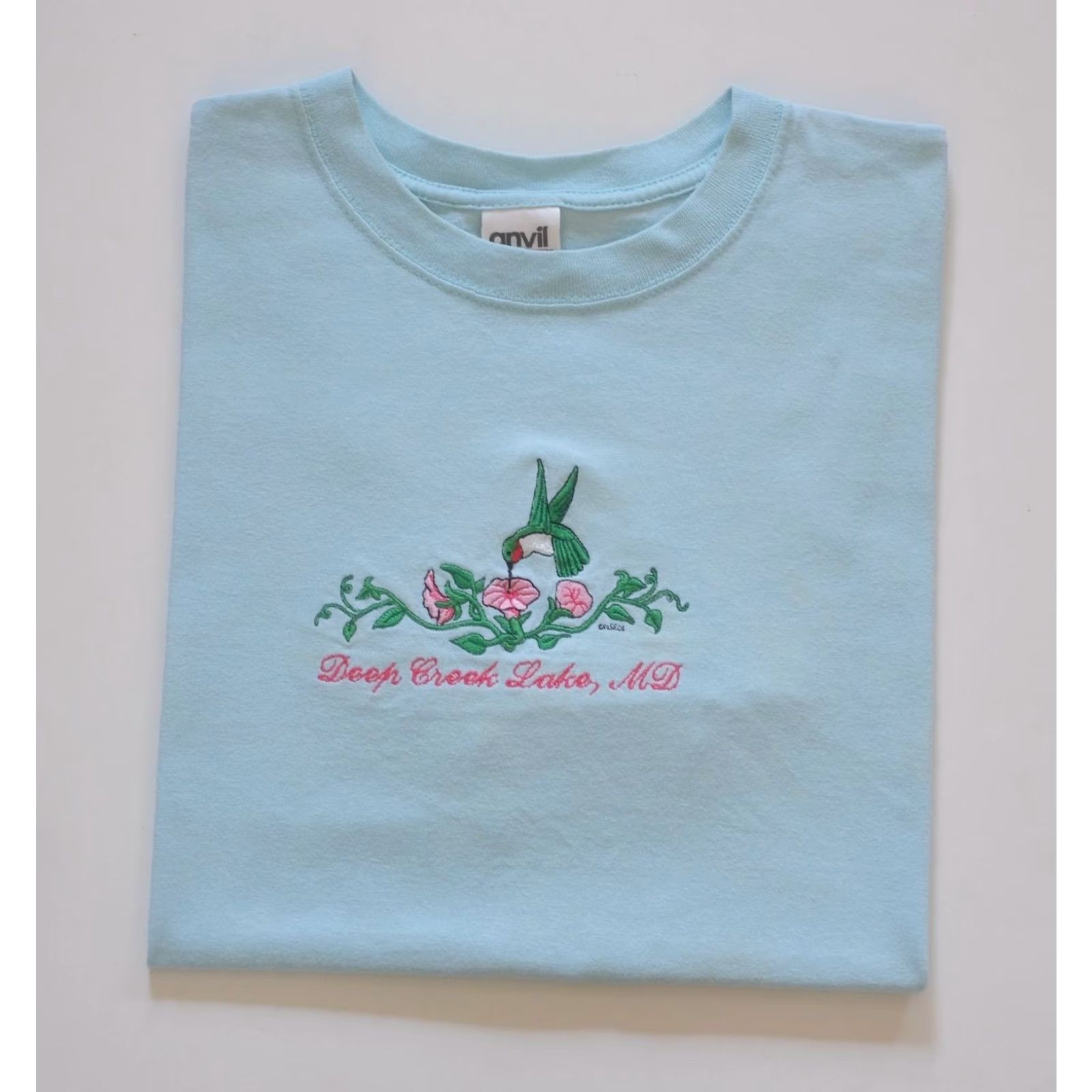 Anvil VINTAGE Anvil T-Shirt Blue 90s Outdoor Embroidered Deep Creek Lake Maryland Mens L Size US L / EU 52-54 / 3 - 6 Thumbnail
