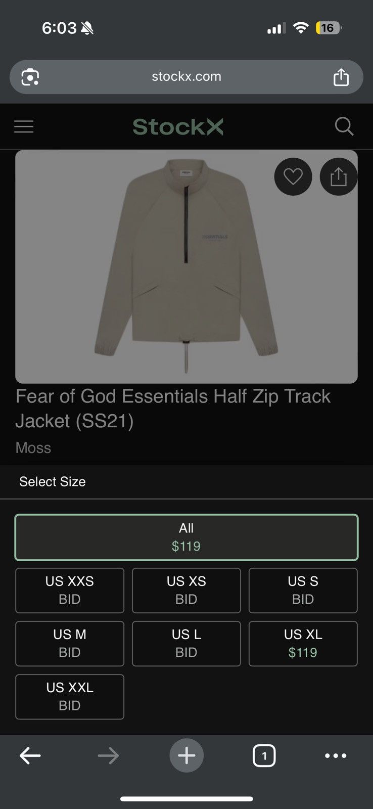 Fear of God Fear of God Essentials Track Jacket SZ Medium Moss 🔥 Size US M / EU 48-50 / 2 - 14 Thumbnail