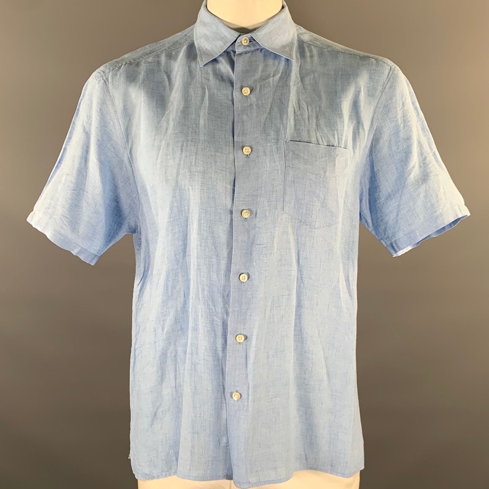 Other LORENZINI Size XL Blue Heather Linen Short Sleeve Shirt Size US XL / EU 56 / 4 - 1 Thumbnail