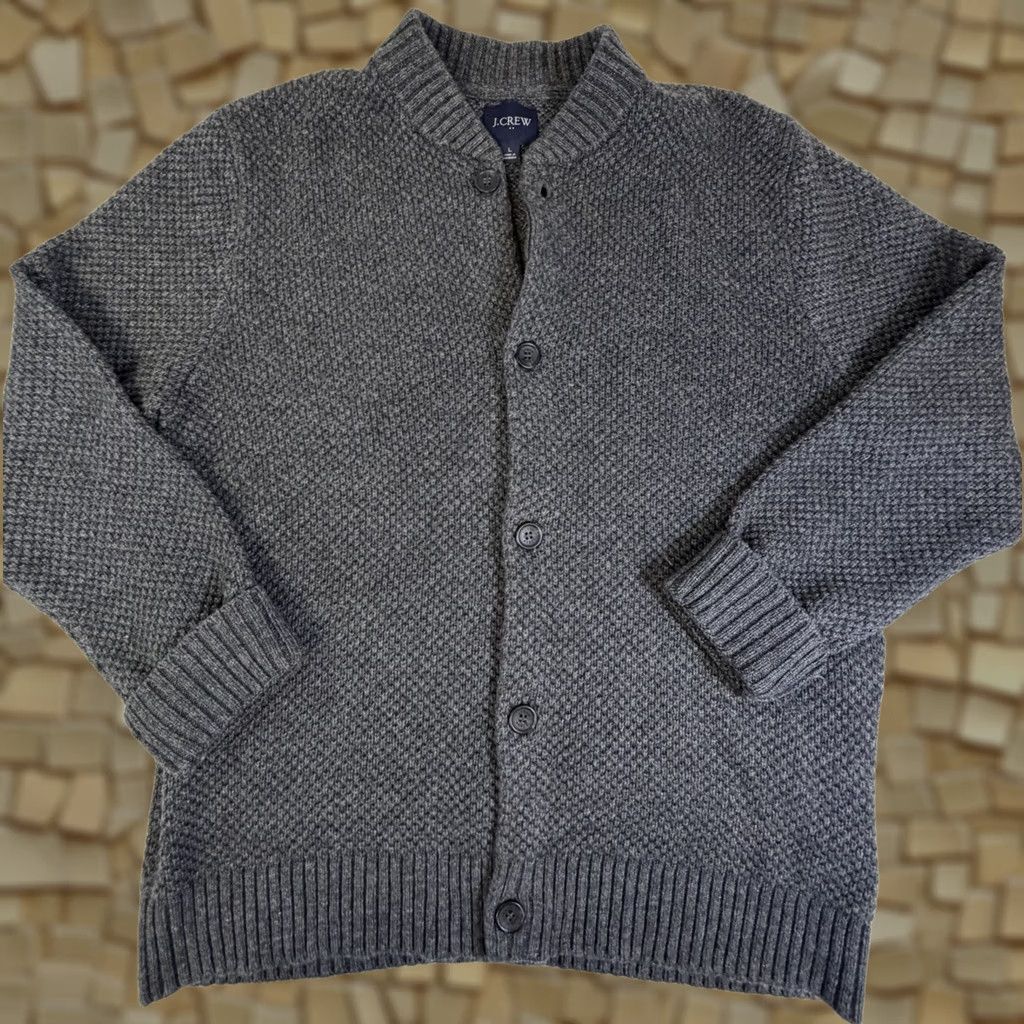 J.Crew J.CREW Sweater Bomber Wool Gray Supersoft Lambswool-blend Long Sleeve Cardigan Large Mens Regular Pocket Buttons Knit Fall Winter Spring Size US L / EU 52-54 / 3 - 1 Thumbnail