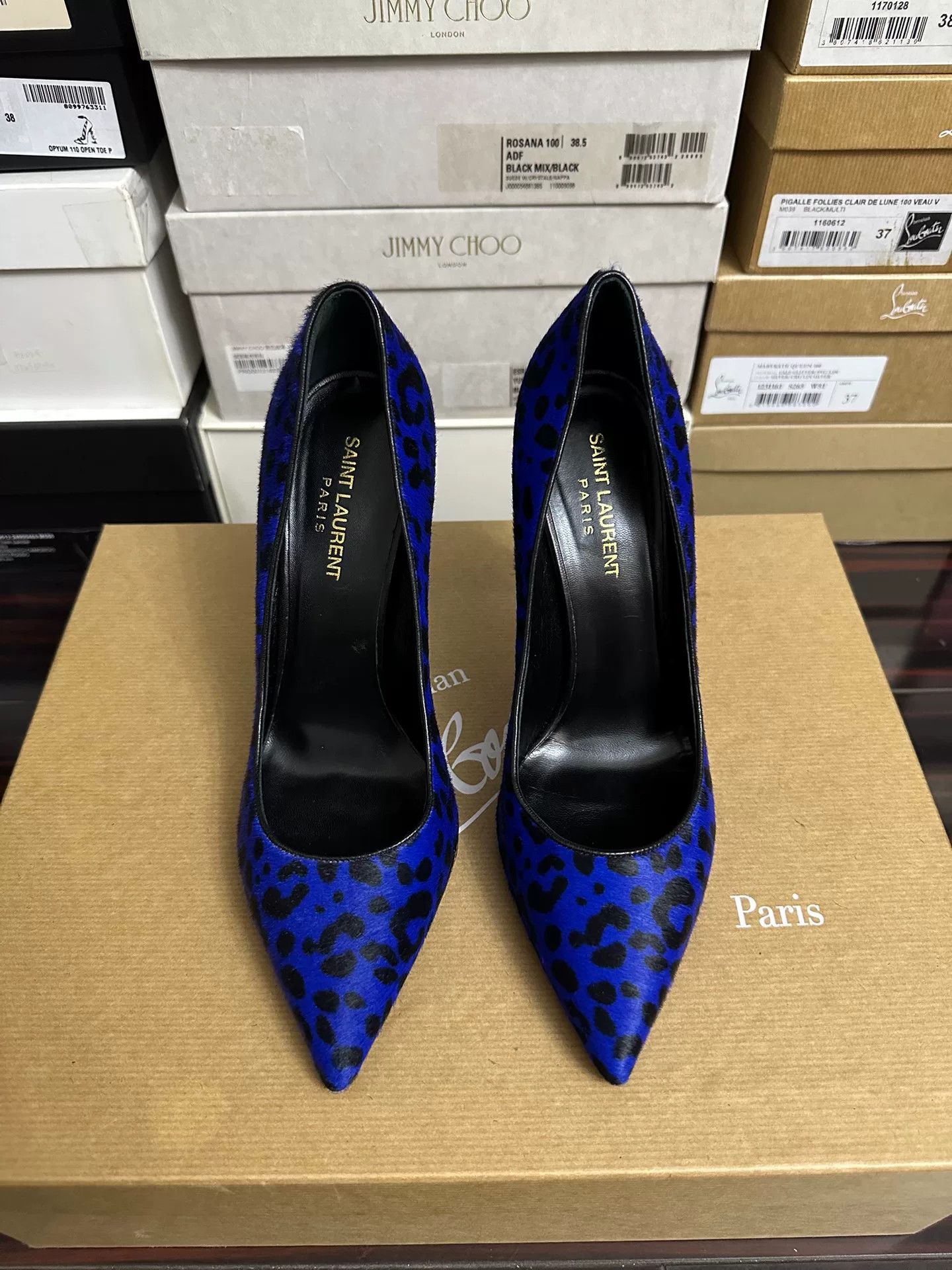 Yves Saint Laurent YSL Blue Pointed Horsehair High Heels Size US 7 / IT 37 - 1 Thumbnail