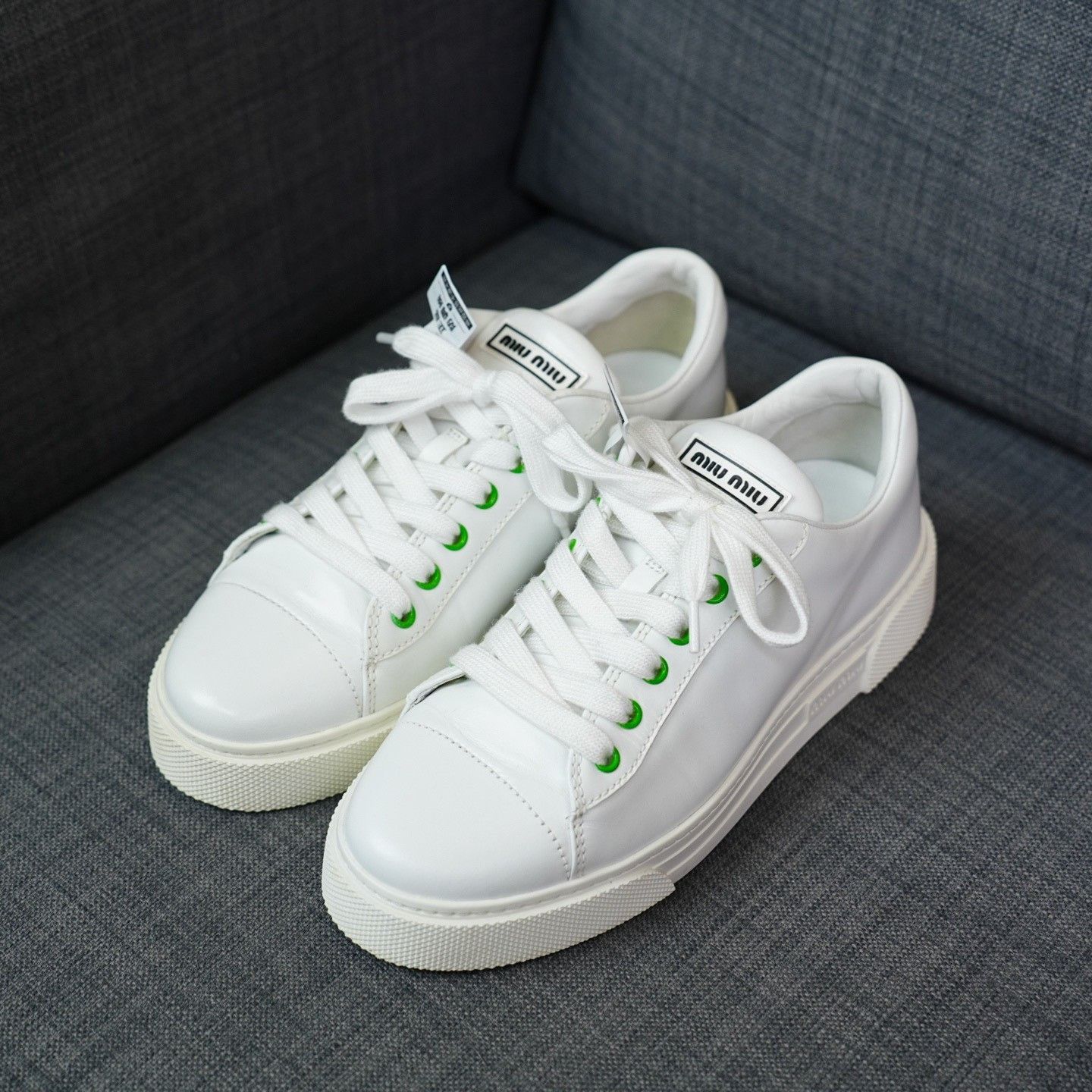 Miu Miu Miu Miu White Lowtop Sneakers us_8 Women Size US 8 / IT 38 - 1 Thumbnail