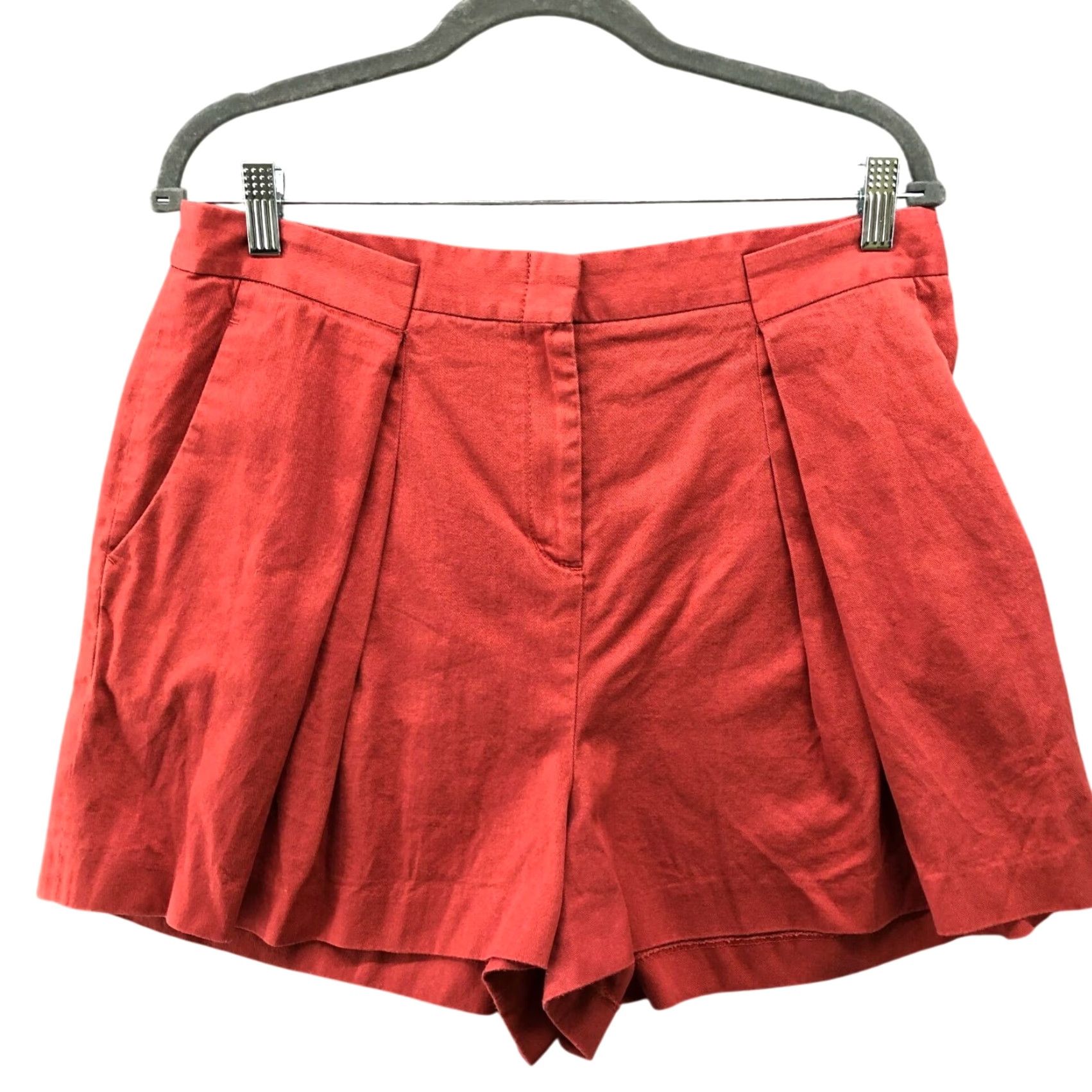 Bcbgmaxazria BCBGMAXAZRIA Pleated Front Shorts Womens L Cotton High Waisted Culotte Orange Size 36" / US 14 / IT 50 - 2 Thumbnail