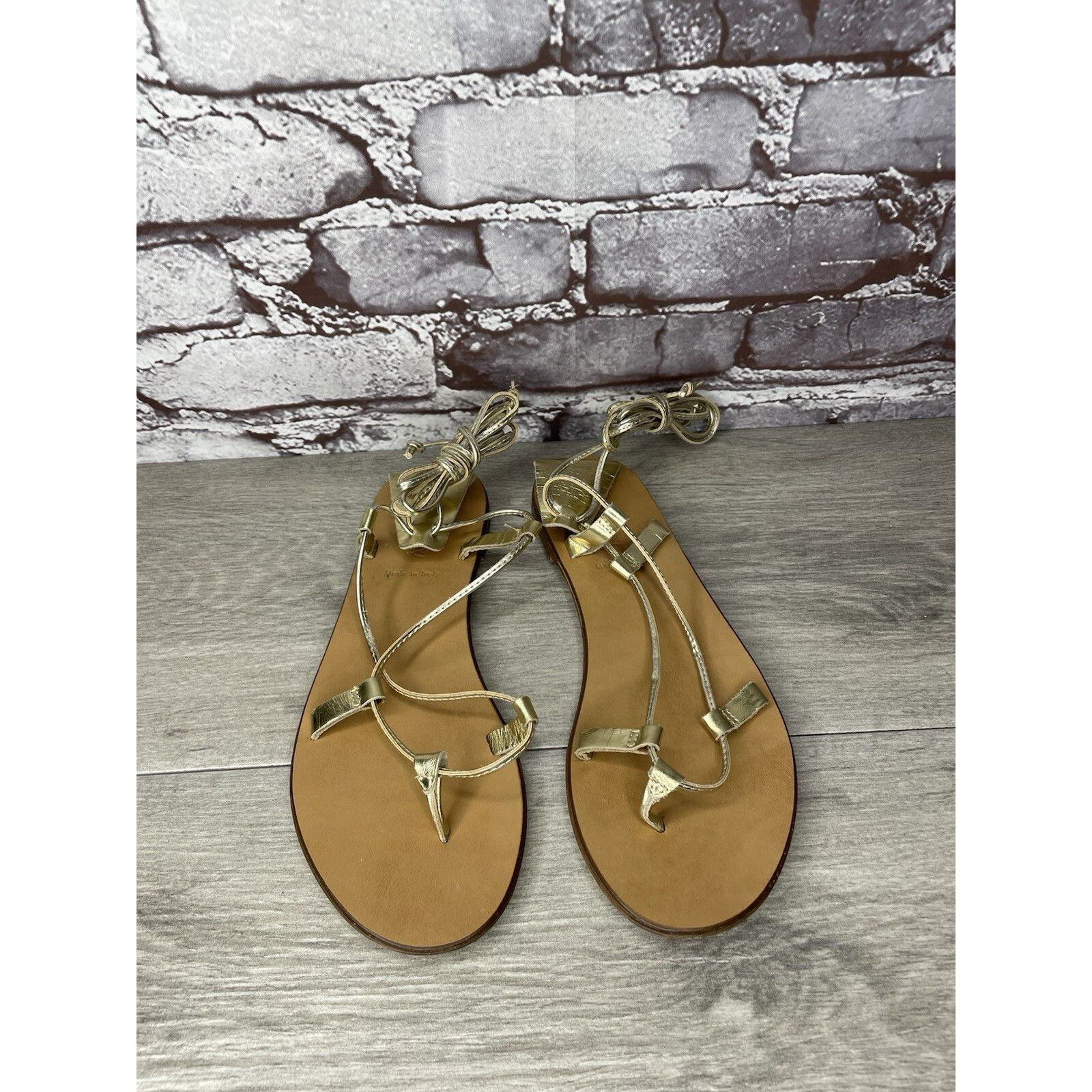 J.Crew J. Crew Metallic Gold Leather Ankle Wrap Around Sandals Wome Size US 7.5 / IT 37.5 - 14 Thumbnail