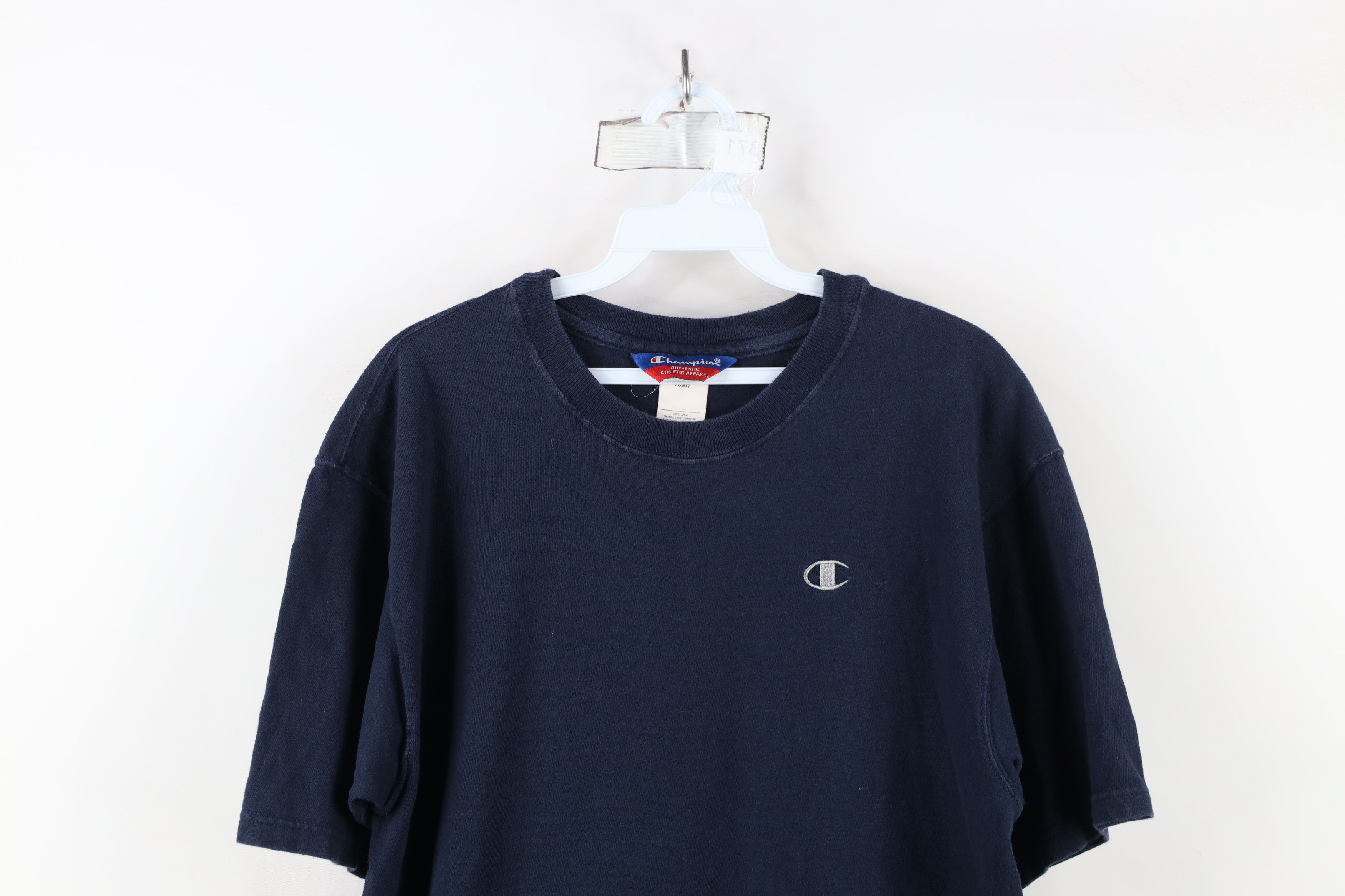 Champion × Vintage Vintage 90s Champion Classic Logo Cotton Knit T-Shirt Blue Size US M / EU 48-50 / 2 - 2 Thumbnail