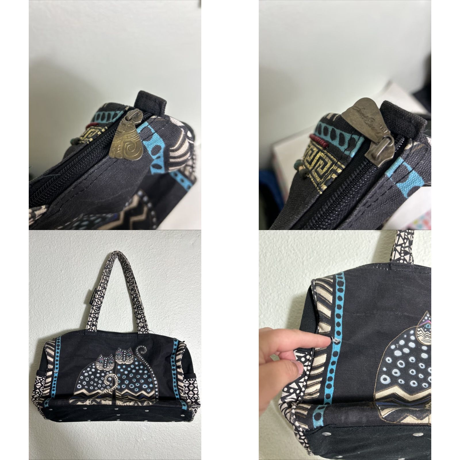 Doublet Laurel Burch Double Handle Top Zip Small Duffle Bag Cats Black 14.5x5.5x8.5 Size S / US 4 / IT 40 - 9 Thumbnail