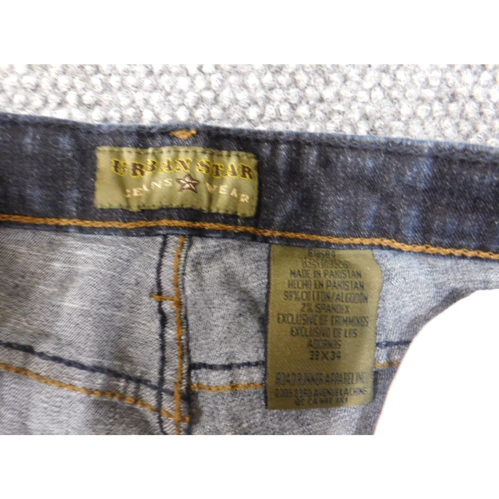 Vintage Urban Star Jeans 38x34 Jeans Mens Blue Dark Denim Straight Star 90s Theme Distressed Pockets Regular Metallic Zipper Retro City Wear Size US 38 / EU 54 - 3 Thumbnail